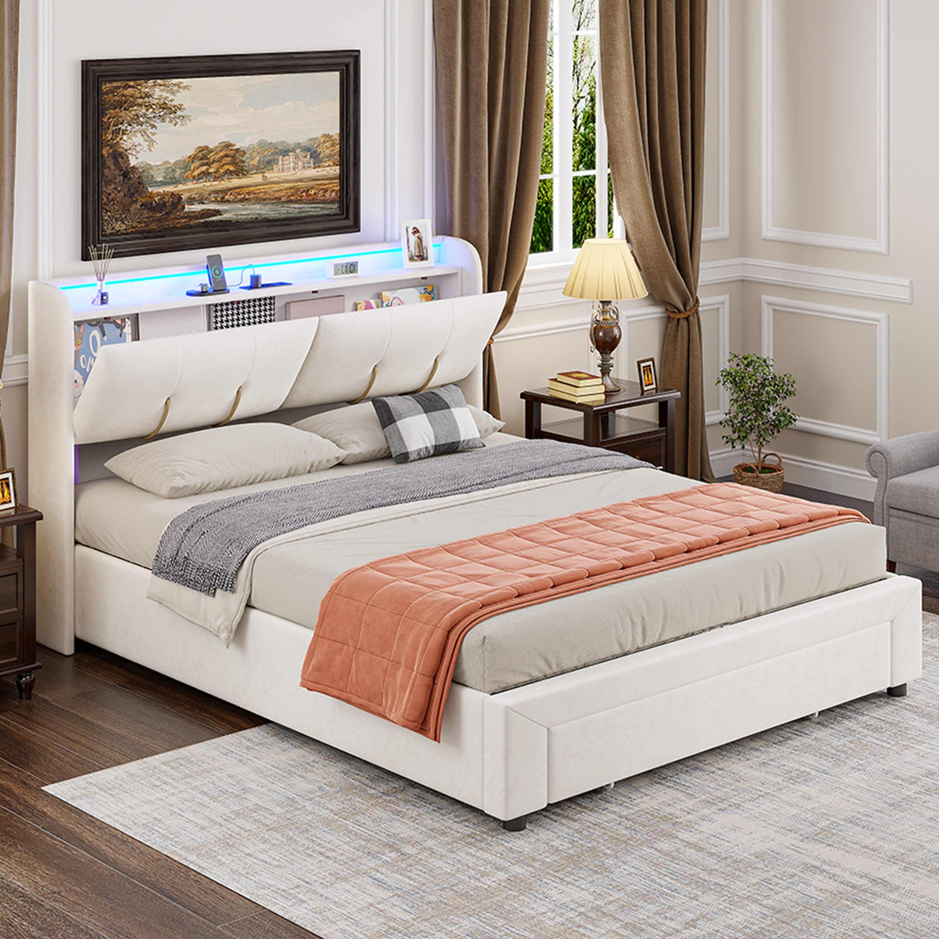 PXloue Stauraumbett Polsterbett Doppelbett (Kopfteil mit verstecktem Staura günstig online kaufen