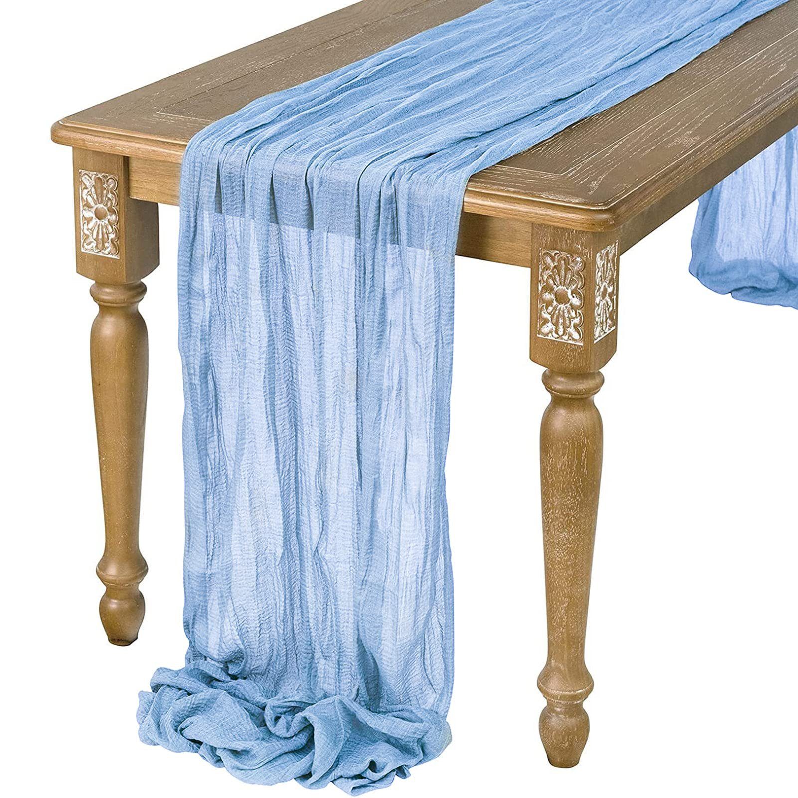 FUROKOY Tischläufer rustikaler Gaze-Tischläufer, Seihtuch, halbdurchsichtiger Stoff, Tischdecke für Boho-Hochzeit, Geburtstagsfeier, 90 x 400 cm