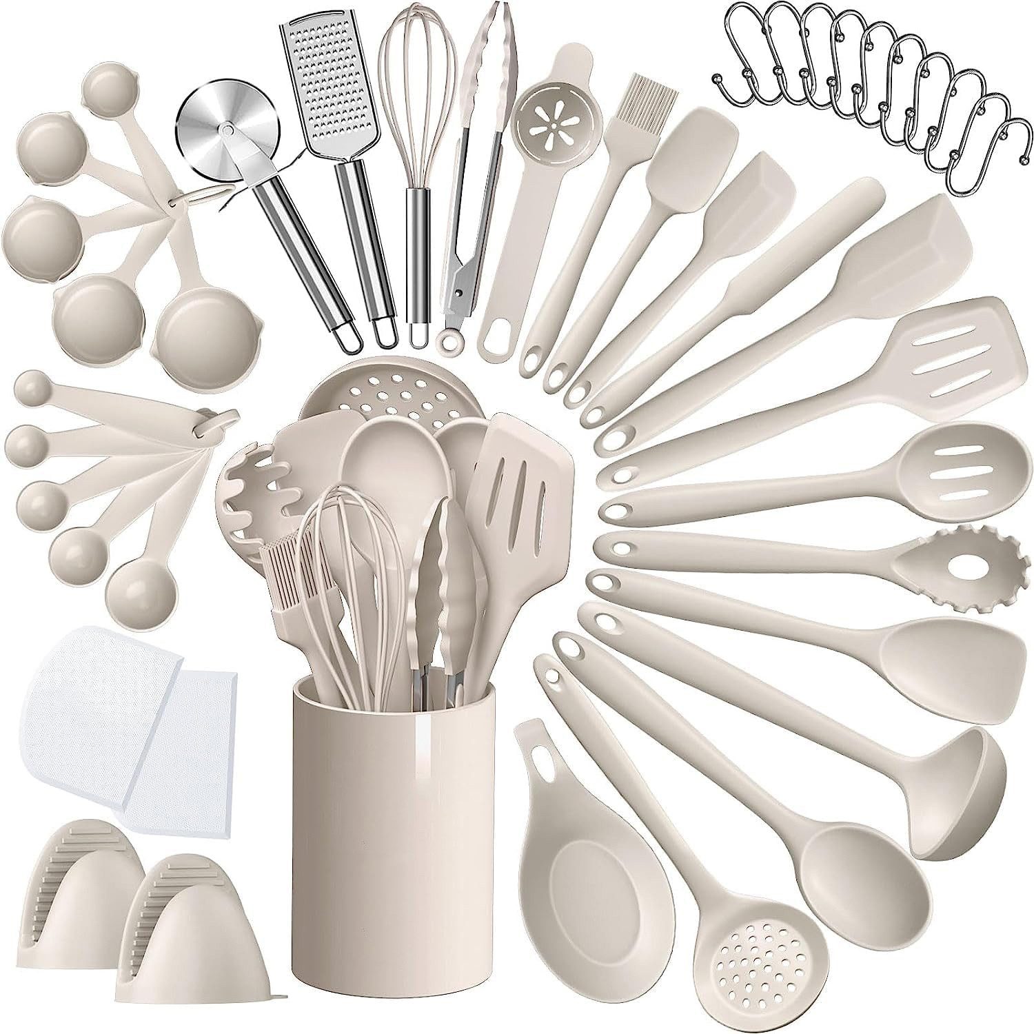 REDOM Kochbesteck-Set 43er Küchenhelfer Set Kochgeschirr Küchenutensilien Küchengerät Küchen (Kochset Antihaft Hitzebeständig mit Utensilienhalter und Aufhängeloch, 43-tlg., Kochzubehör, Utensil Set, Silikon, Kochutensilien), Spülmaschinengeeignet für Kochen Braten Schöpfen Mischen und Backen