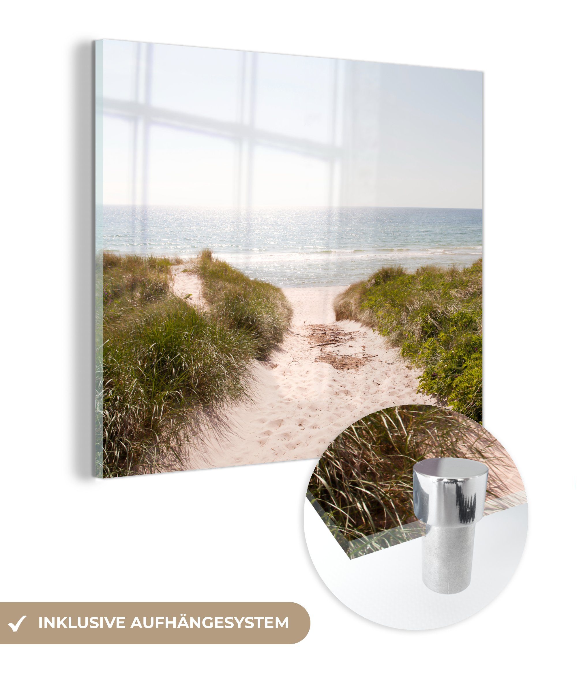 MuchoWow Acrylglasbild Meer - Strand - Grün, (1 St), Glasbilder - Bilder auf Glas Wandbild - Foto auf Glas - Wanddekoration bunt
