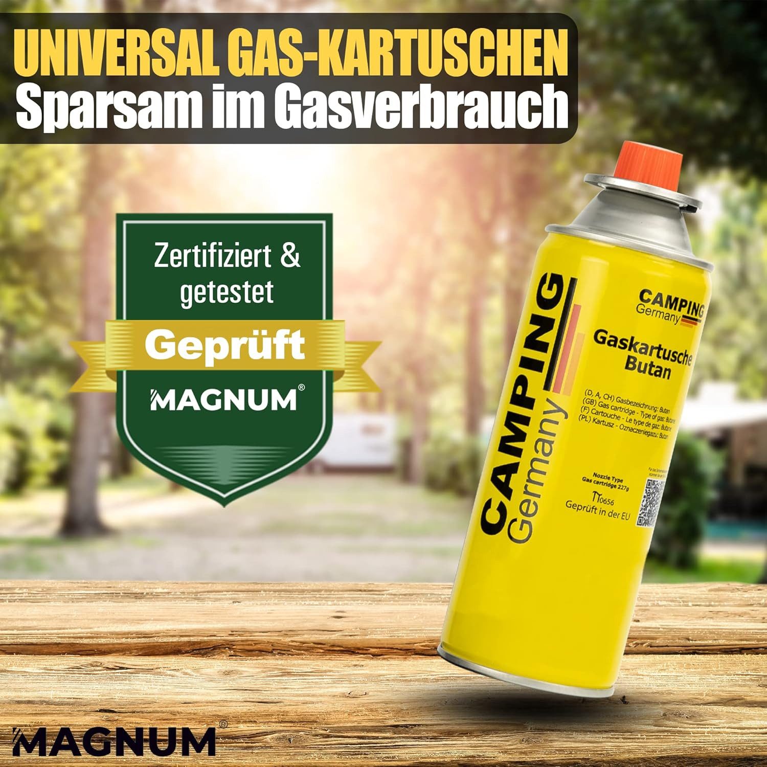Magnum Wave Gaskartusche Gaskartuschen 12x 227 g [Made in EU] Butangas MSF-1a EN417, Zubehör für Camping, Grill, Gasheizung, Unkrautbrenner, Bunsenbrenner, Lötl – Bild 2 von 4