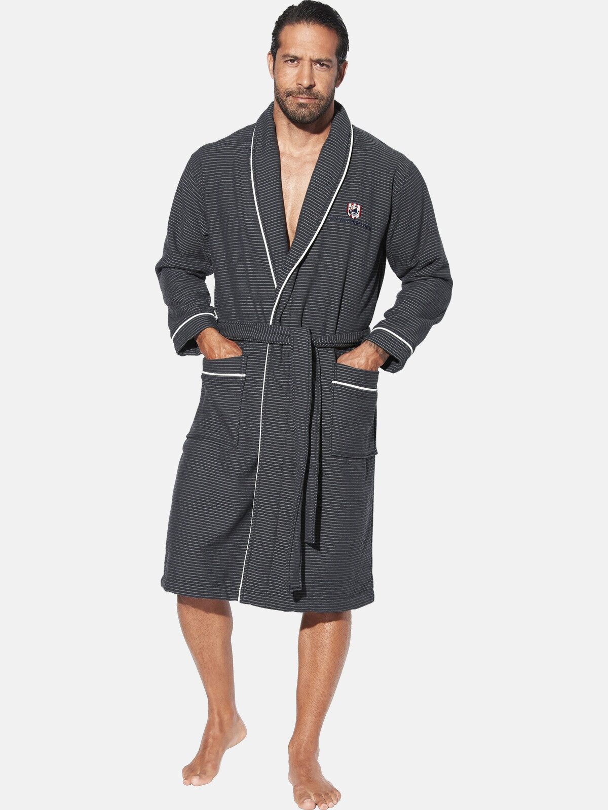 Jan Vanderstorm Bademantel ROLFGARD, Langform, Baumwolle, -, mit Streifenmu günstig online kaufen