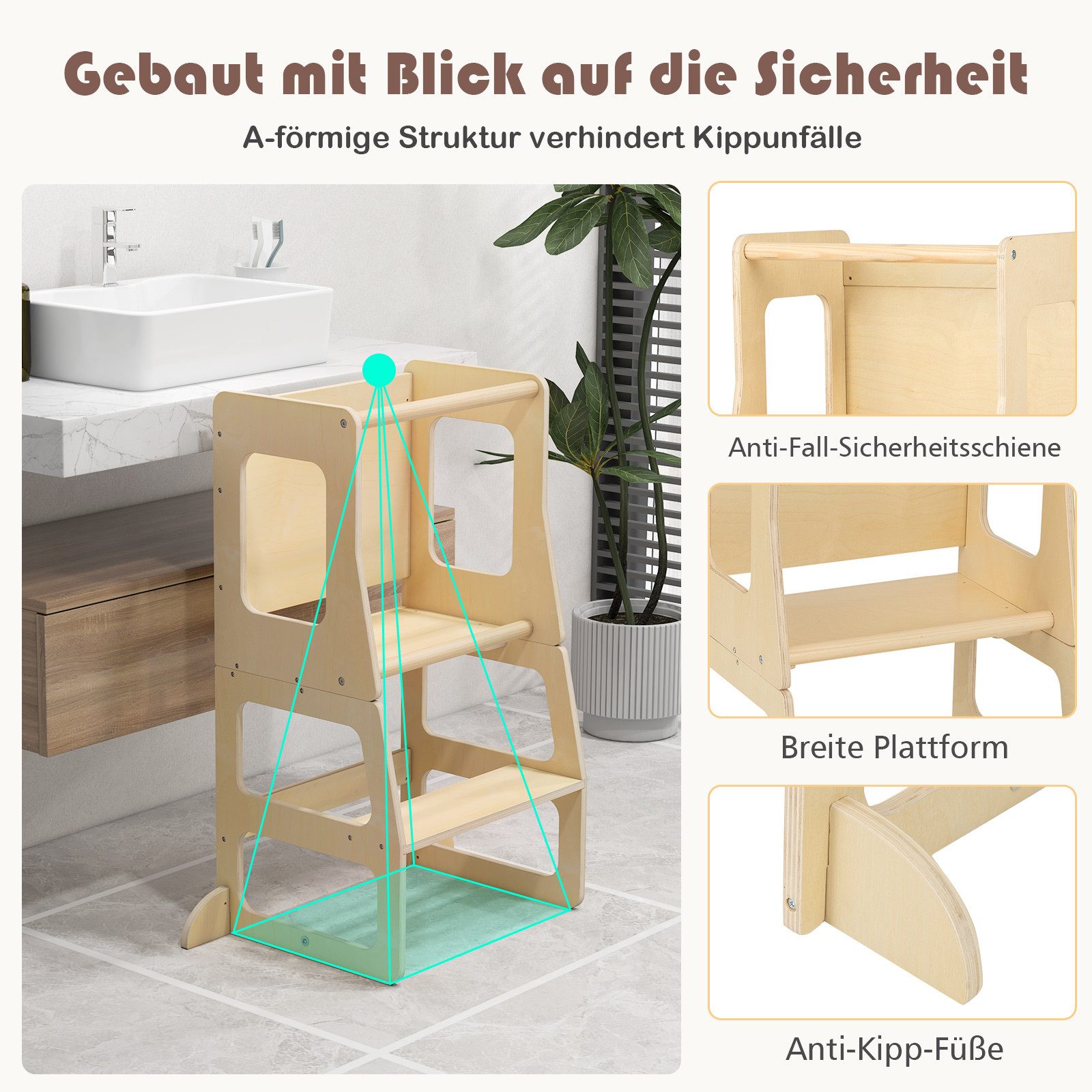 COSTWAY Tritthocker, 3 in 1 Kindertisch mit Tafel, klappbar, ab 3 Jahre