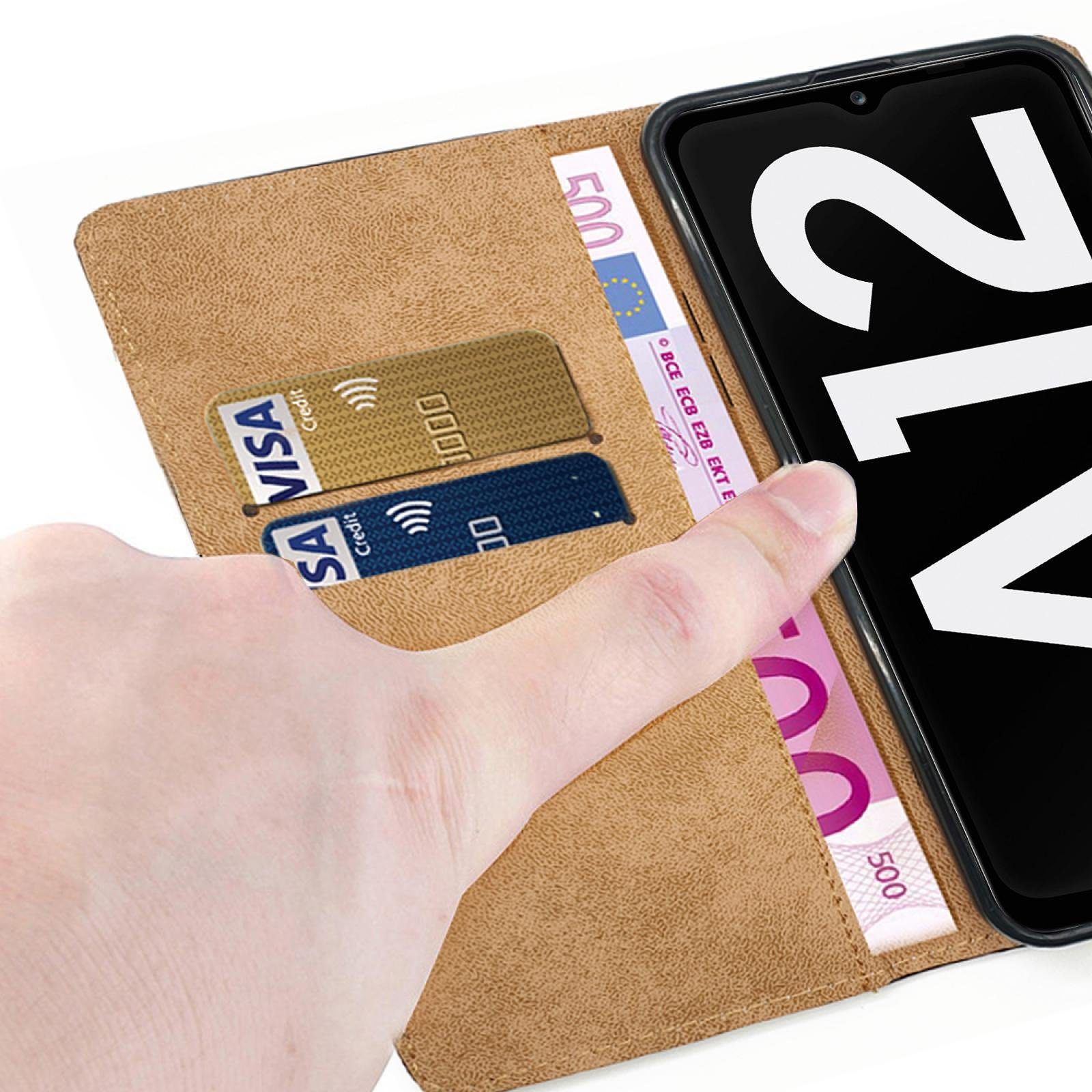 Numerva Handyhülle Bookstyle Etui Handytasche Schutzhülle für Samsung Galaxy A12, Klapphülle Flip Cover Schwarz