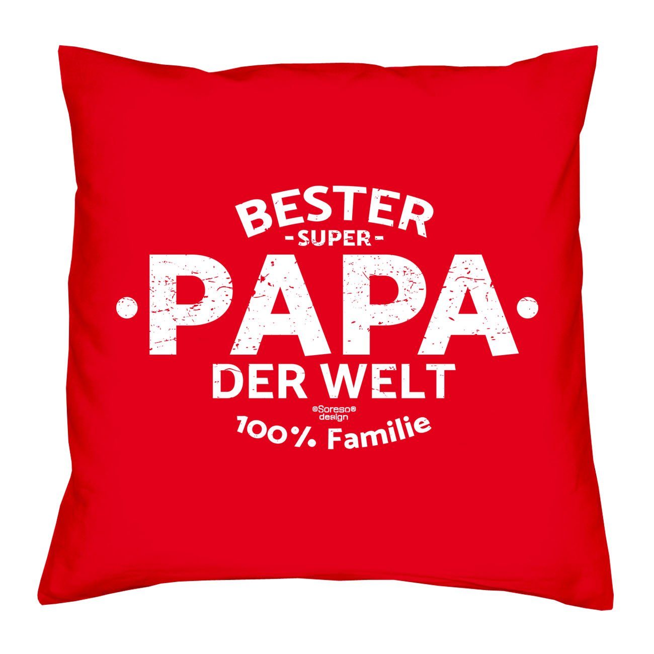 Papa der mit Beste rot Geschenk Urkunden, Weihnachten Kissen-Set Soreso® Welt der Dekokissen Eltern Welt Bester Mama