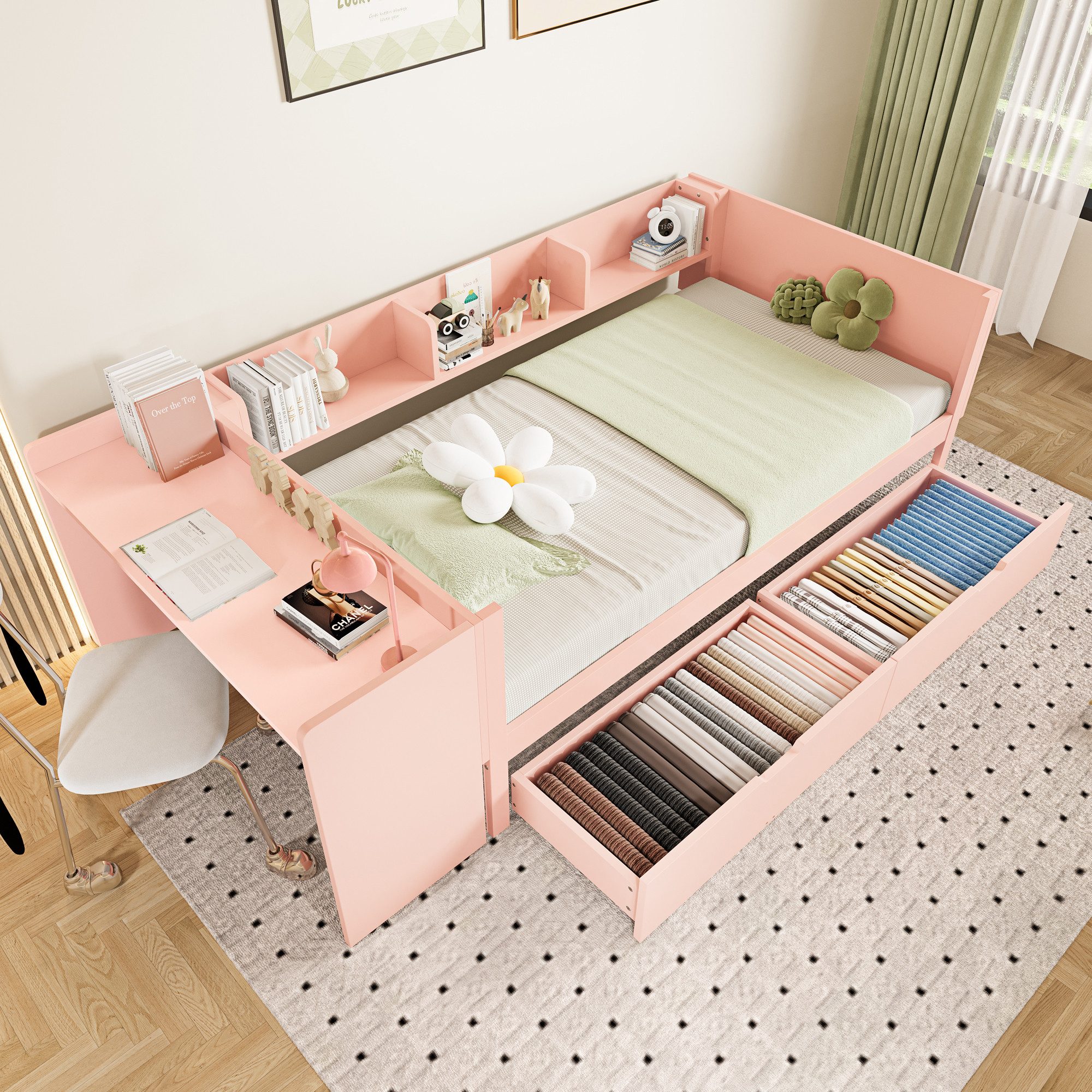 Ulife Kinderbett Flachbett Holzbett mit Schreibtisch günstig online kaufen