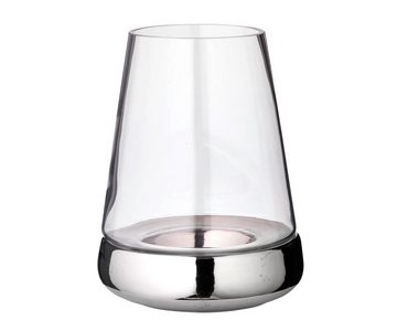 EDZARD Windlicht Bora, Kerzenhalter aus Glas mit Silber-Optik, Laterne für Stumpenkerzen, Höhe 28 cm, Ø 18 cm