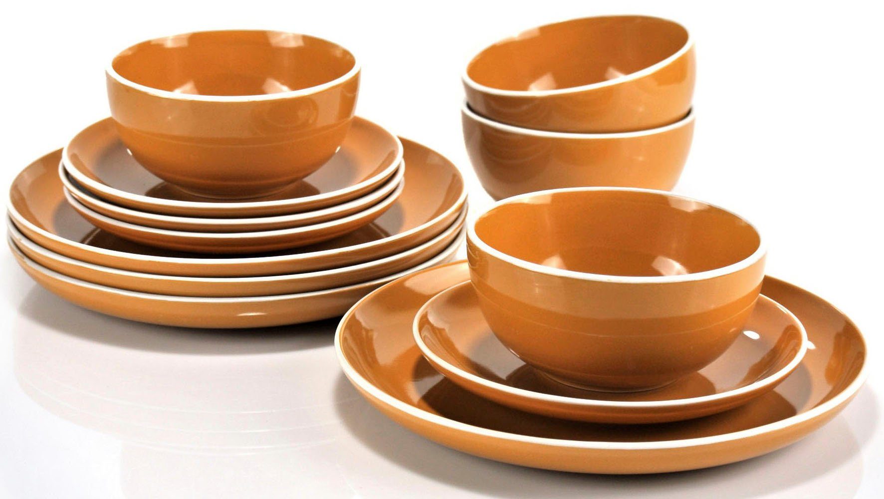 Retsch Arzberg Tafelservice Geschirr-Set, Service HALO BUBBLE GUM (12-tlg), 4 Personen, Steinzeug, Teller Set, Klare Farben und Klare Formen - 12 Teile, für 4 Personen