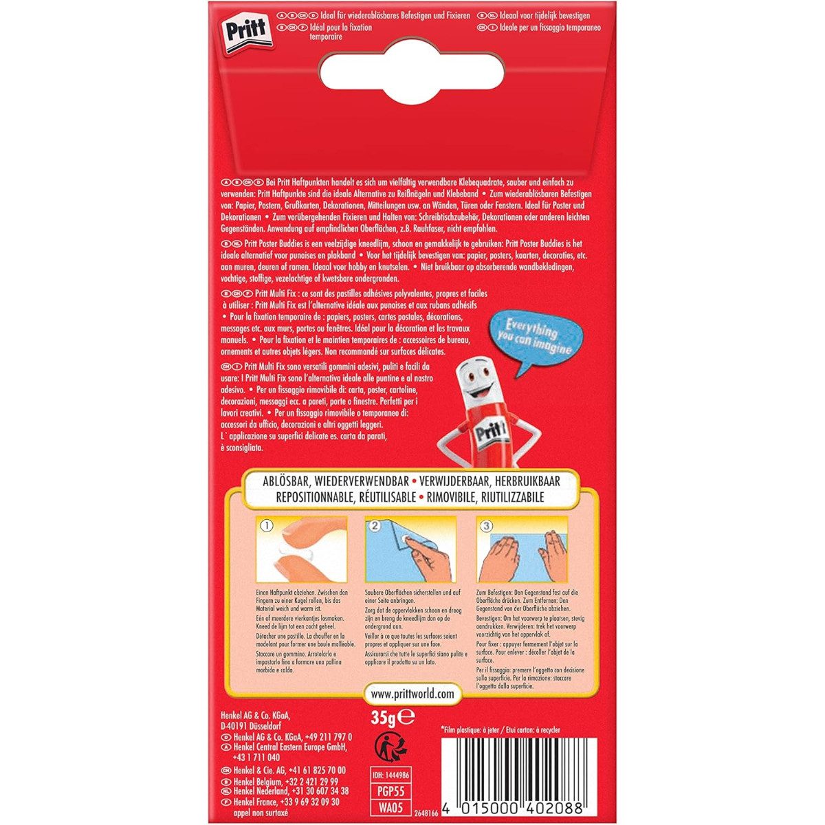 PRITT Klebstoff Multi Fix Haftpunkte 65 Stück für Poster und Dekoration