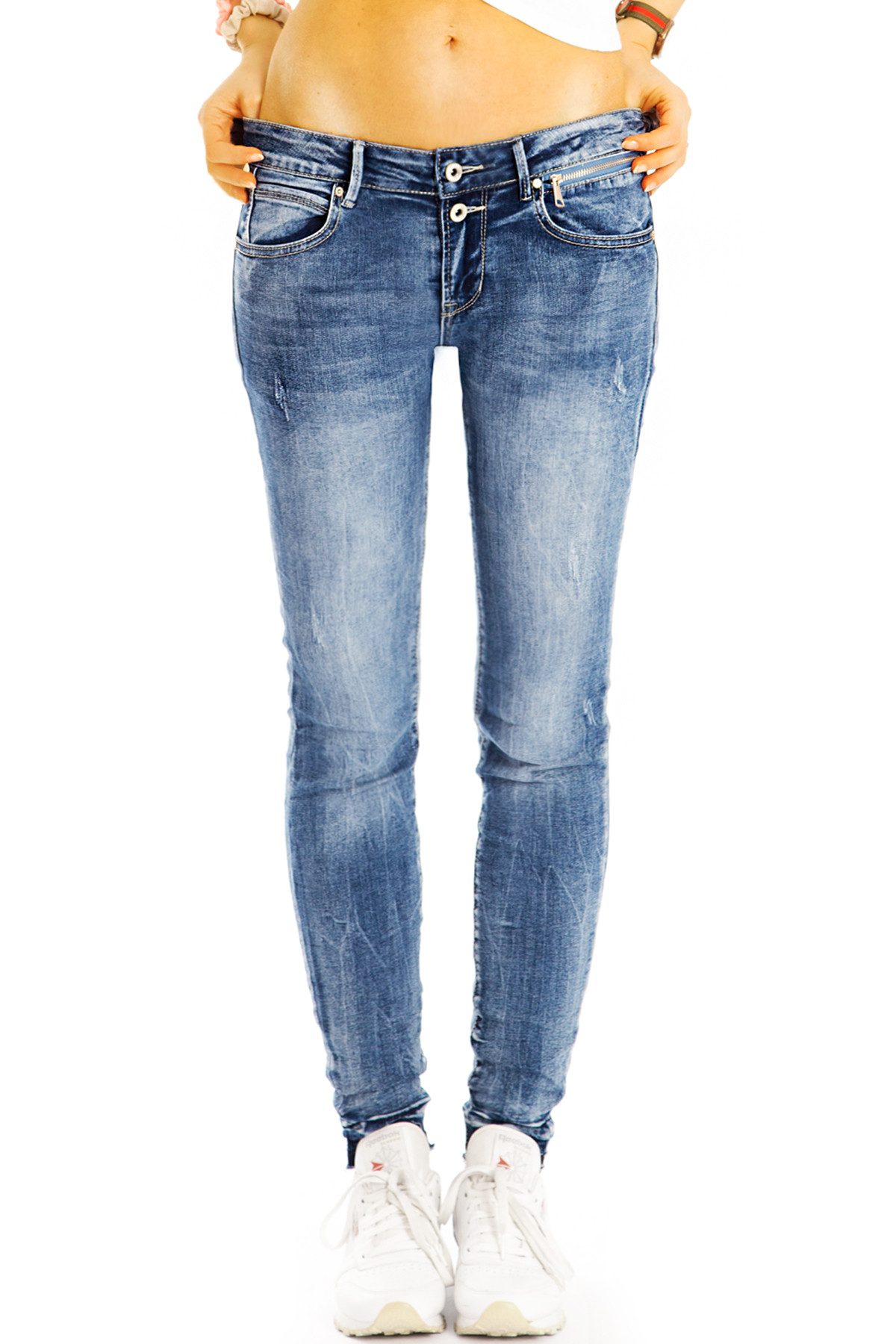 be styled Röhrenjeans Hüftige Röhrenjeans destroyed Hüftjeans Skinnyjeans - Damen - j25k-2 mit Stretch-Anteil