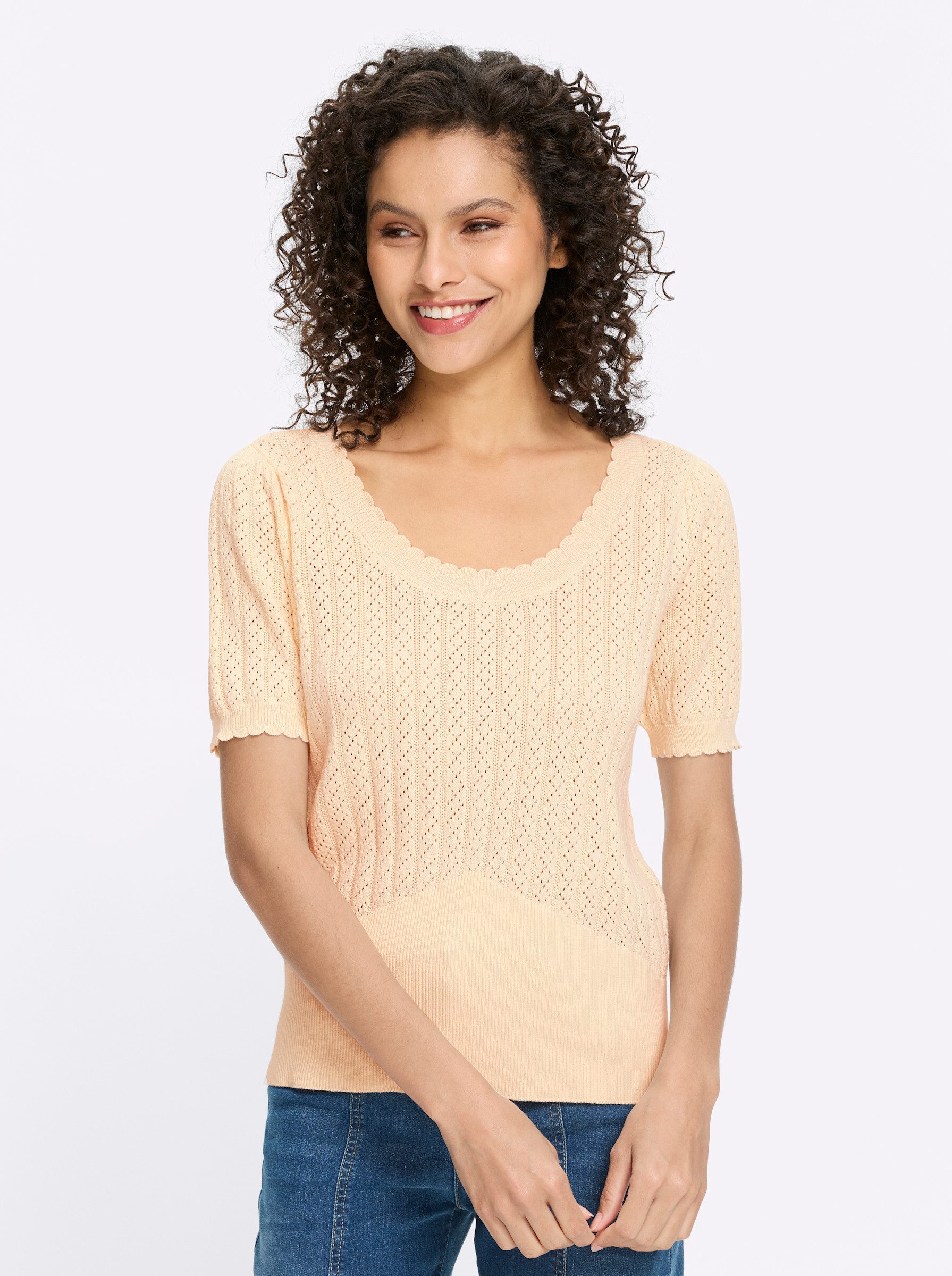 heine Strickpullover Pullover Kurzarm Ajourstrick