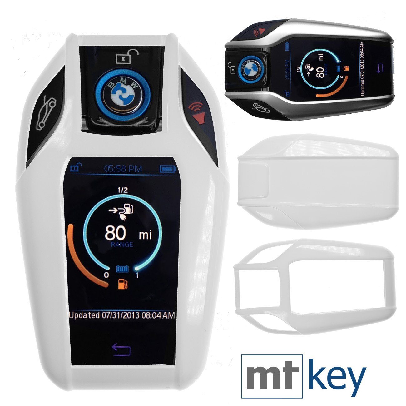 mt-key Schlüsseltasche Autoschlüssel Hardcover Schutzhülle Weiß, für BMW i8 5er G30 G31 7er G11 X3 G01 X4 G02 KEYLESS SMARTKEY