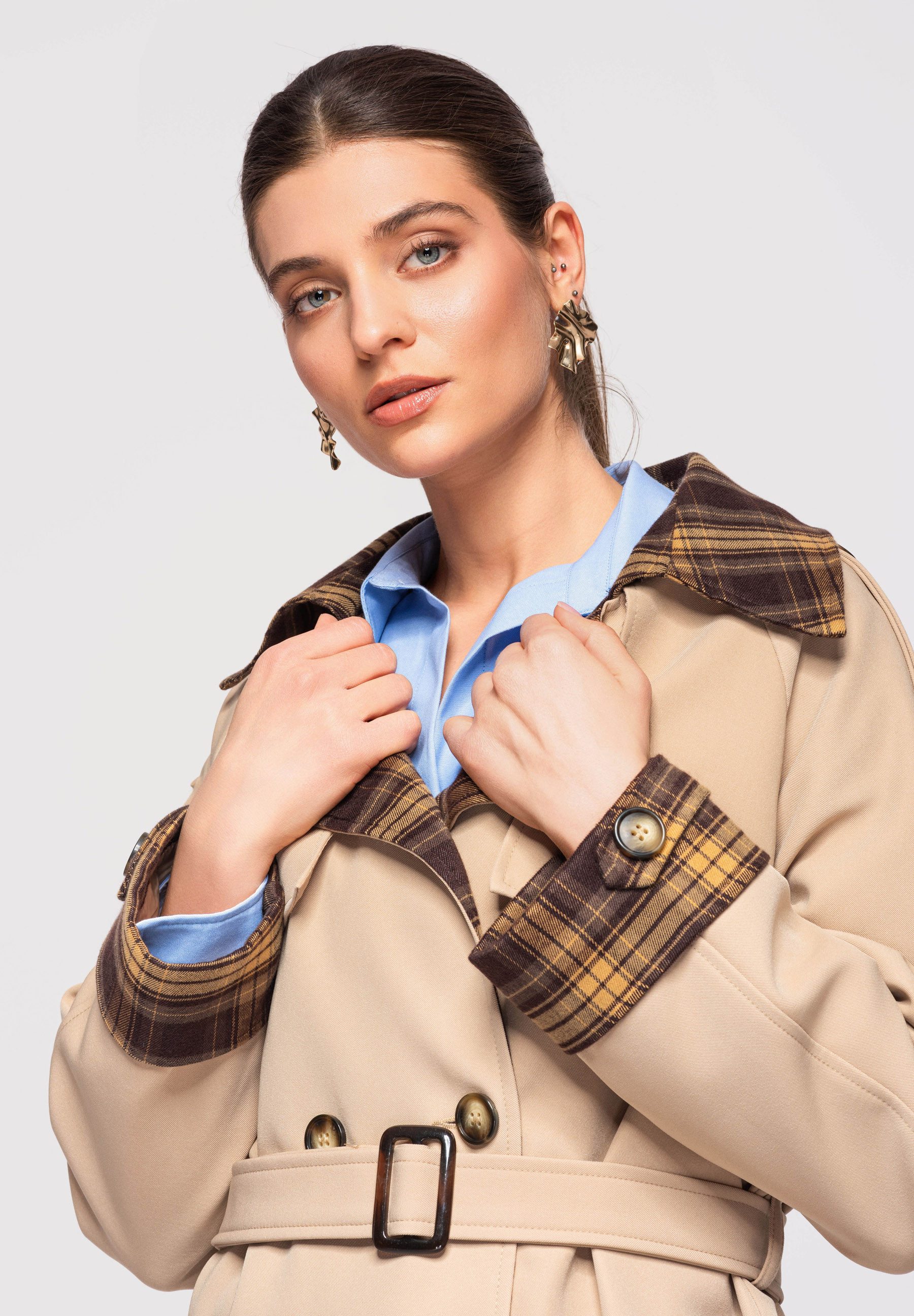 OMBRE Trenchcoat Damen Trenchcoat Klassisch Elegant (kein Set, 1-tlg) Kontrastfutter