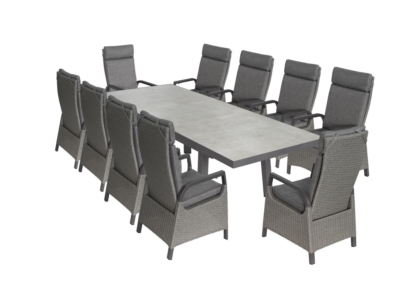 Green Spirit Garten-Essgruppe »Georgia 4« Gartenmöbel Set ausziehbar Sitzgruppe Outdoor Garnitur, (Set, 11-tlg., 10x Hochlehner Стулья), Aluminium, für 10 Personen, wetterfest - Garten, Terrasse & Outdoor