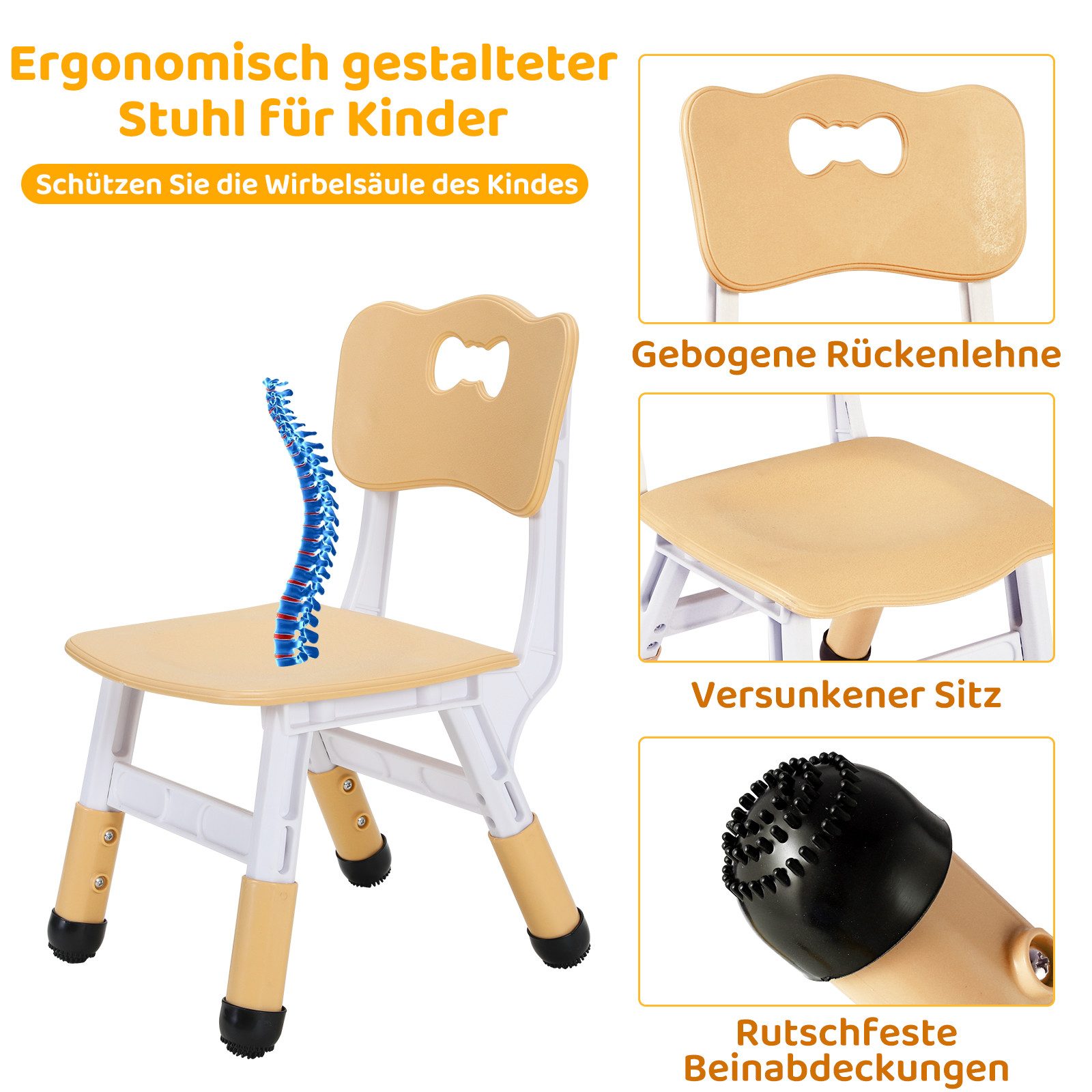 TLGREEN Kindertisch Kindersitzgruppe Höhenverstellbar, Maltisch Kinder Tisch Stuhl Set (Kindertisch und Stuhlset für Essen Spielen), Maltisch für Klassenzimmer  – Bild 3 von 5
