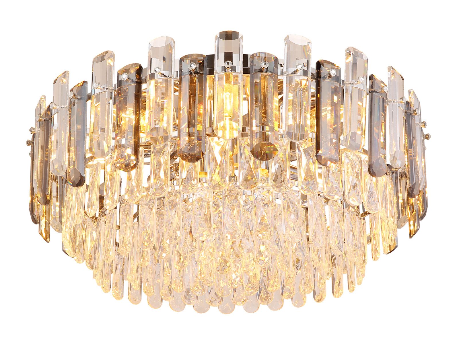 GLOBO LIGHTING LED Deckenleuchte mit Acryl Kristallen & Glasstäben Ø 55cm, Dimmfunktion, LED wechselbar, warmweiß, besondere Designer Deckenlampe mit große-m Lampenschirm Rauchglas