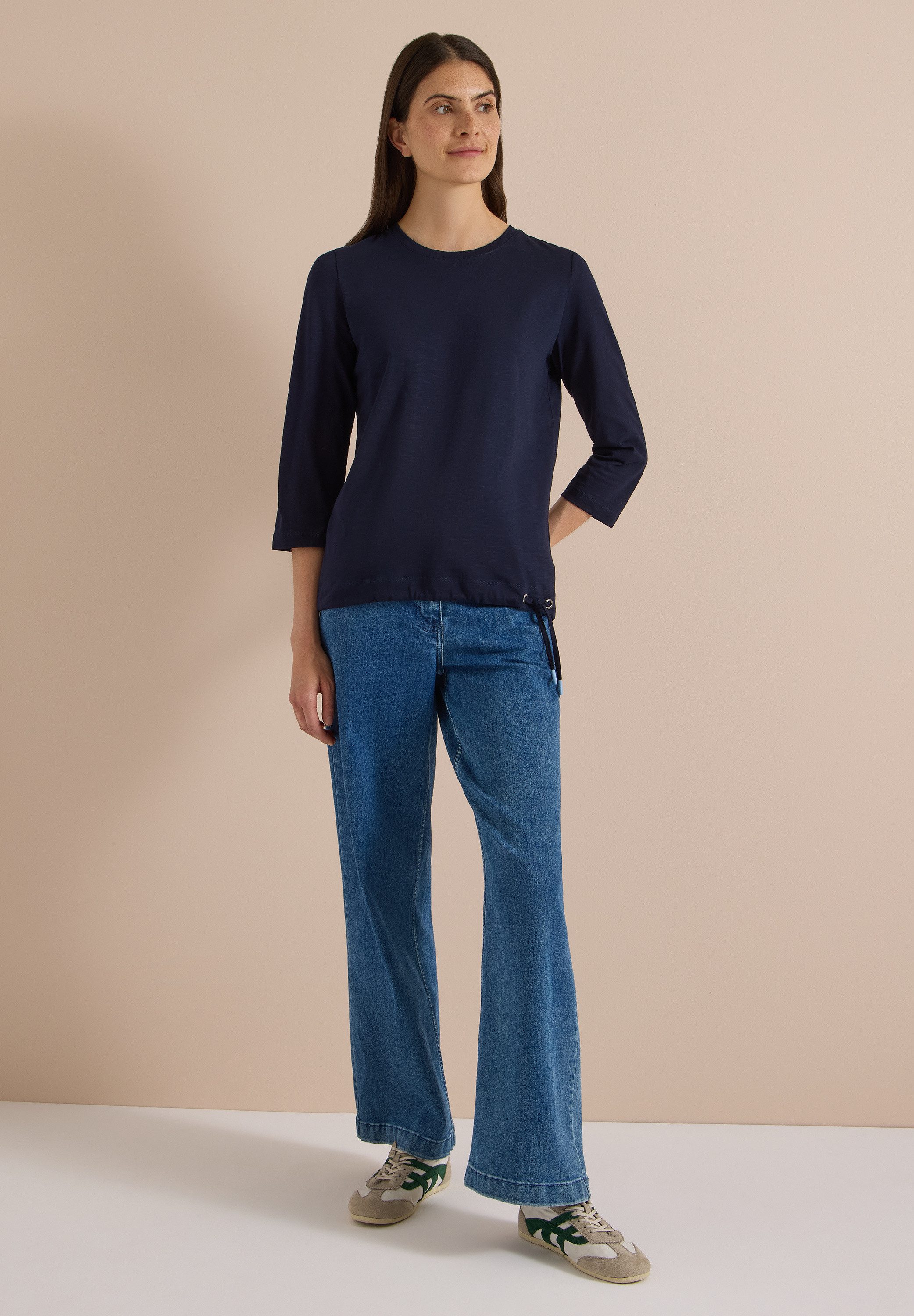CECIL 3/4-Arm-Shirt Elastiksaum mit Knotendetail