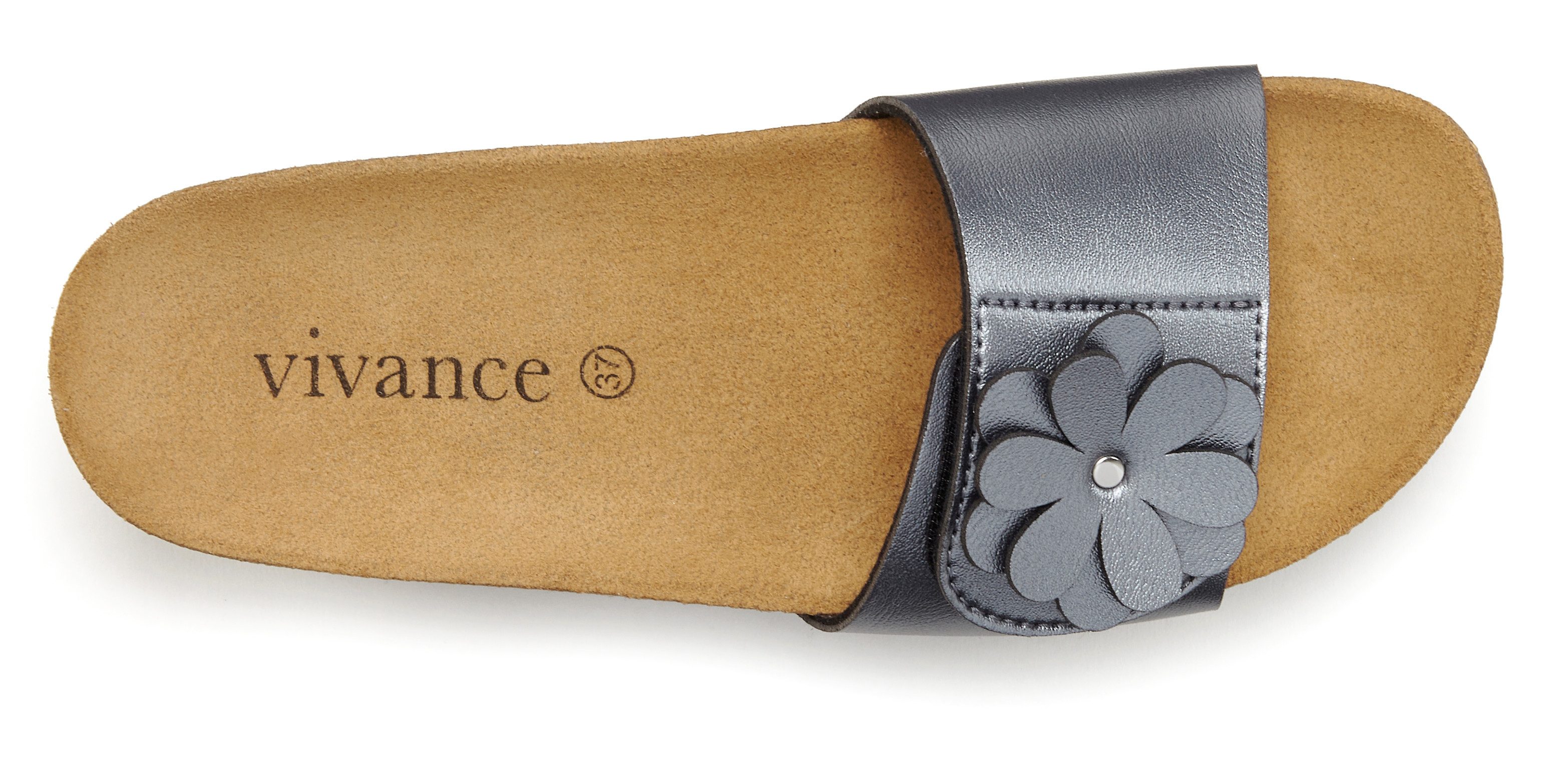 Vivance by Lascana Mule, Sandale, offener Schuh, Sommerschuh, Pantolette mit Komfortkorkfußbett aus Leder und dezentem Keilabsatz