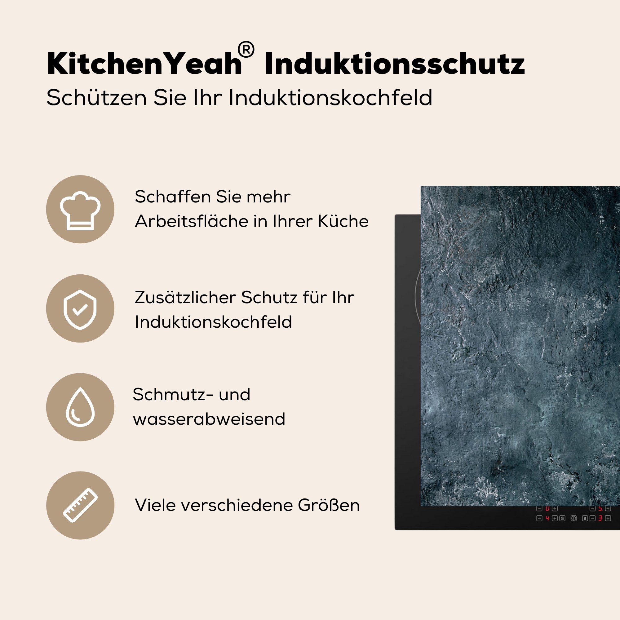 (1 57x51 Ceranfeldabdeckung Grau, Naturstein Beton - tlg), Induktionsschutz, Vinyl, Herdblende-/Abdeckplatte Induktionskochfeld, MuchoWow - cm,