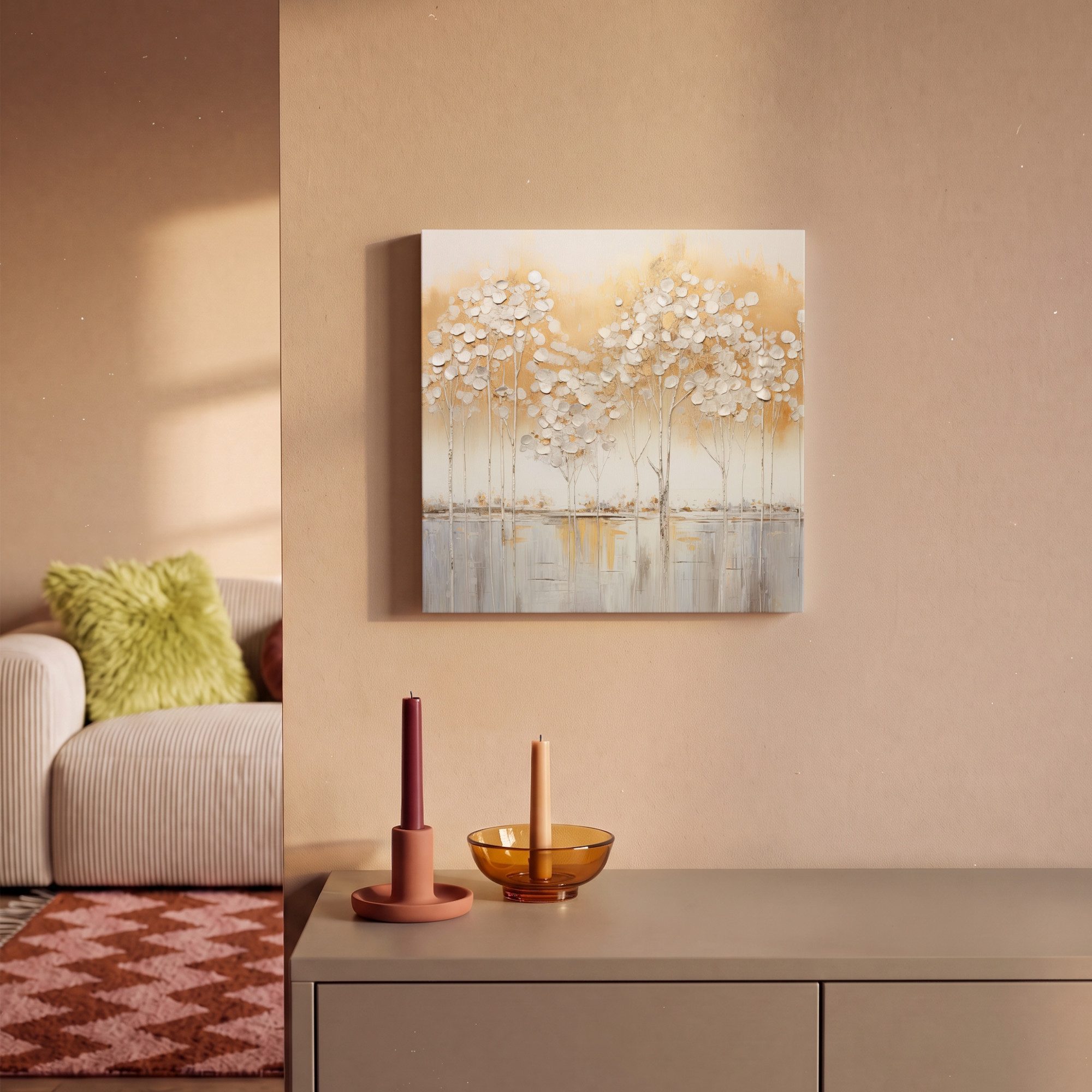 OneMillionCanvasses® Leinwandbild Bäume - Kunst - Acryl - Natur, Fotodruck (1 St), Wandbild, Deko Schlafzimmer Wohnzimmer Flur 20x20 cm – Bild 2 von 5