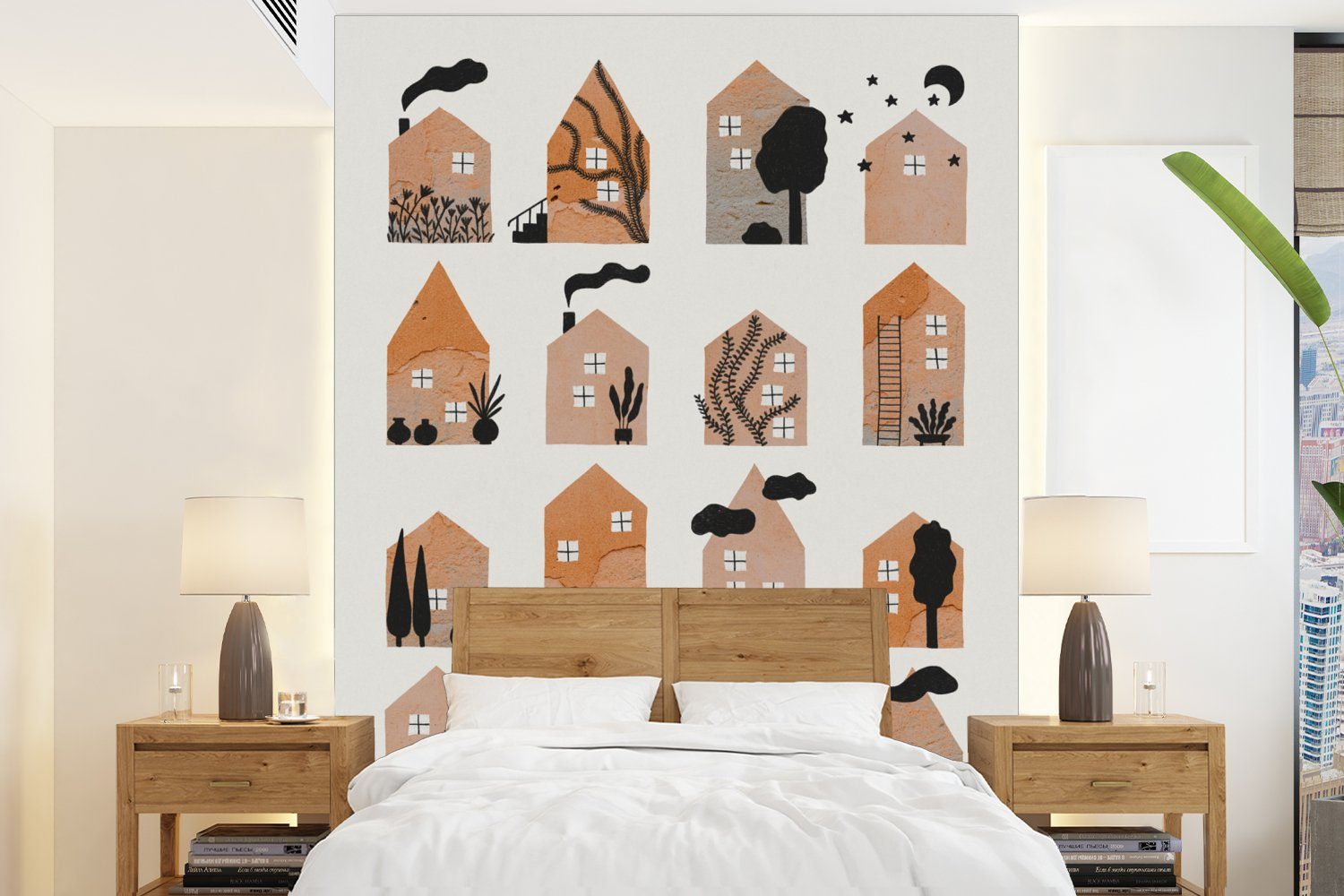 MuchoWow Fototapete Zuhause - Kinder - Mond - Farbe - Orange, Matt, bedruckt, (4 St), Montagefertig Vinyl Tapete für Wohnzimmer, Wandtapete