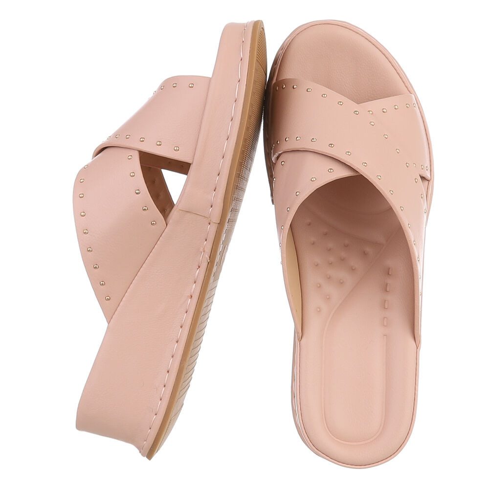 Ital-Design Damen Pantolette mit Nieten und Keilsohle Plateausandaletten (91971065) Keilabsatz/Wedge Keilsandaletten in Altrosa