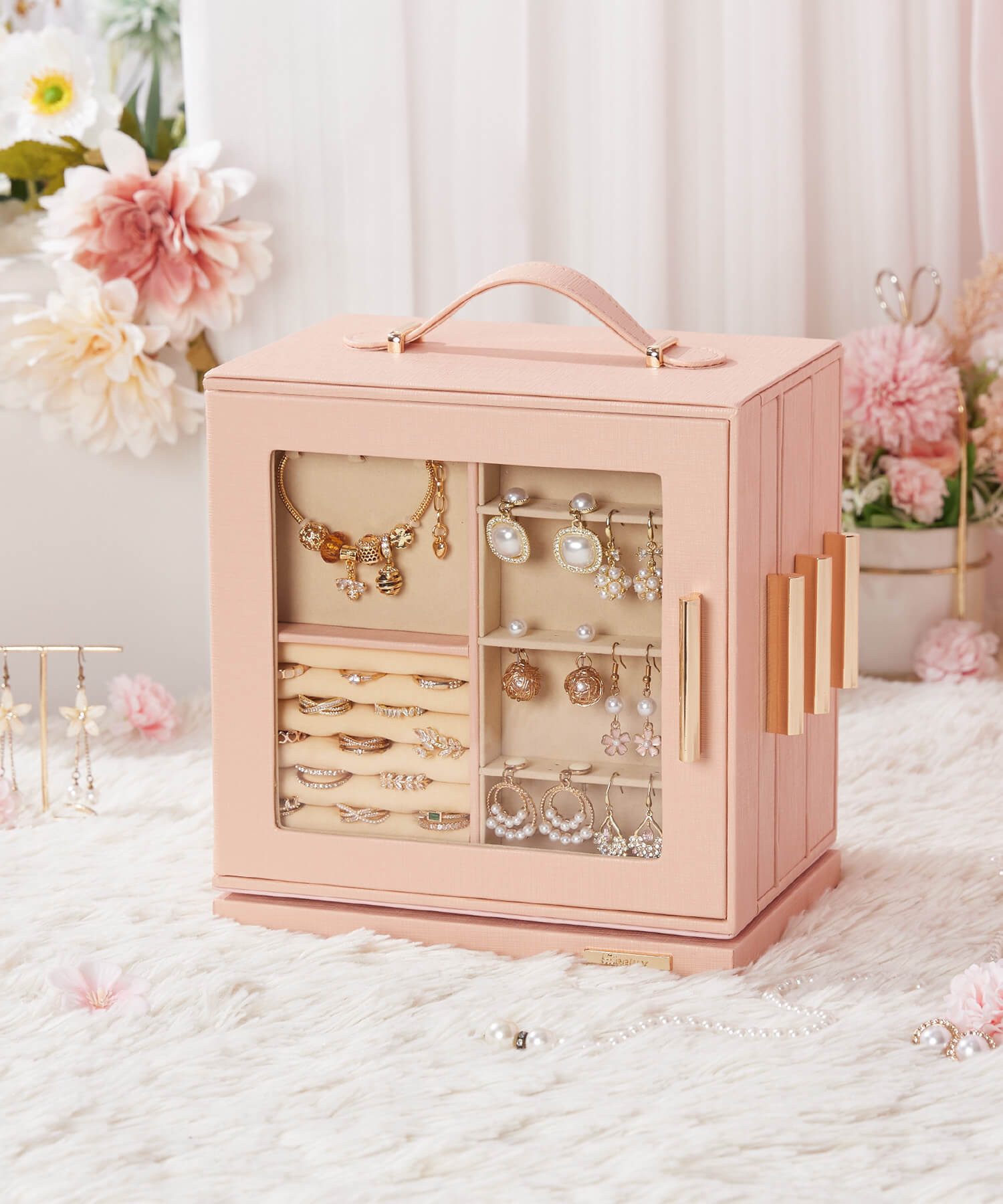 Yorbay Schmuckkasten 360° drehbar Schmuckkästchen mit 7 Schubladen, Fenster günstig online kaufen