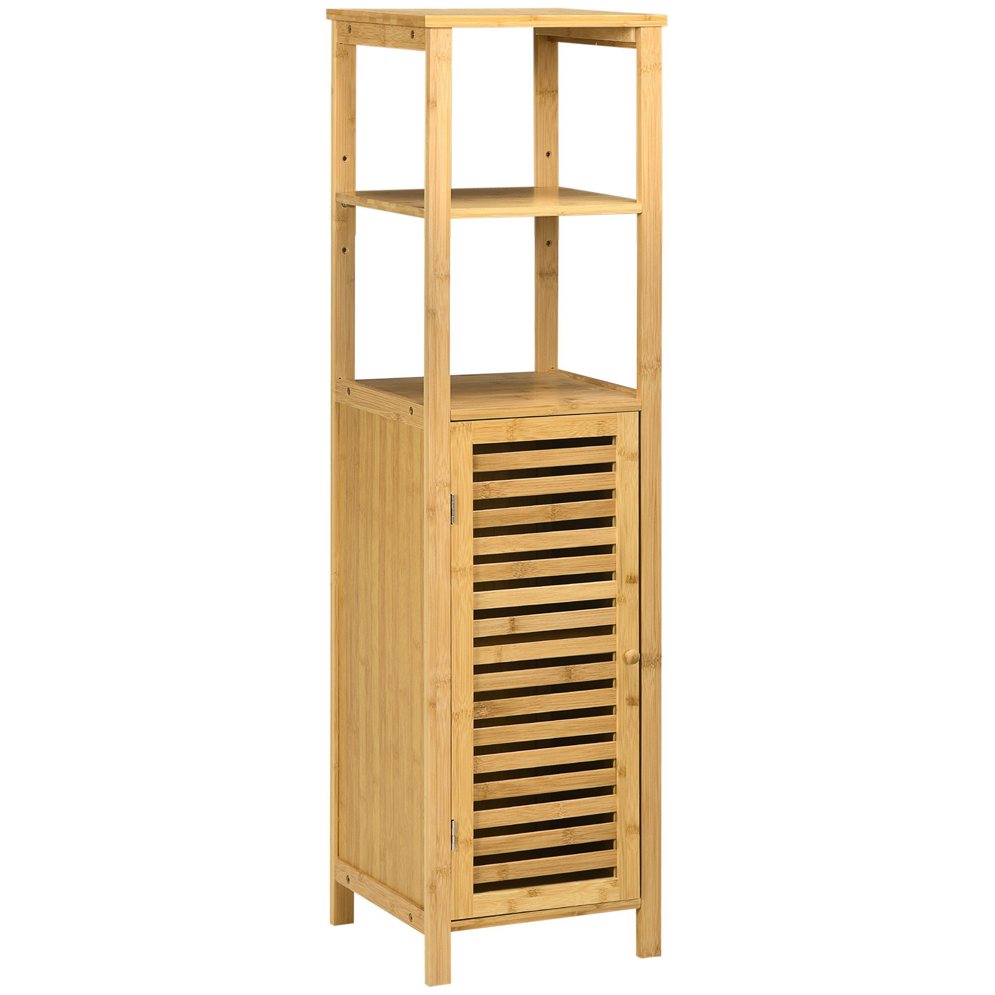 Kleankin Badkommode höhevestellbar, aus Bambus, mit Schrank, zwei offene Ablagen (Badezimmerschrank, 1 St., Badezimmermöbel), für Badezimmer, 33 x 30 x 120 cm Naturholz