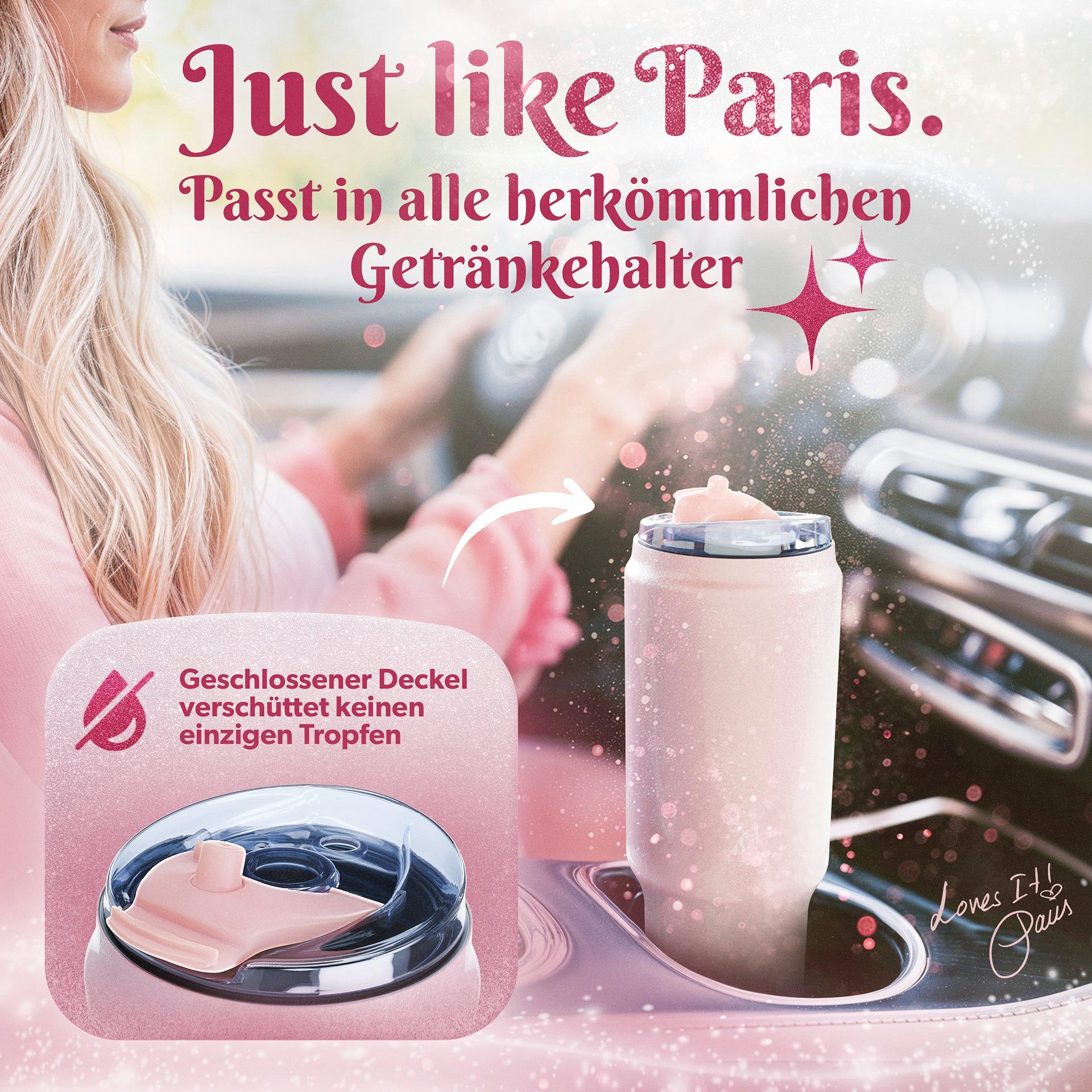 Paris Hilton Thermobecher pinke Edelstahl Trinkflasche 1,1L Doppelwandig Isoliert