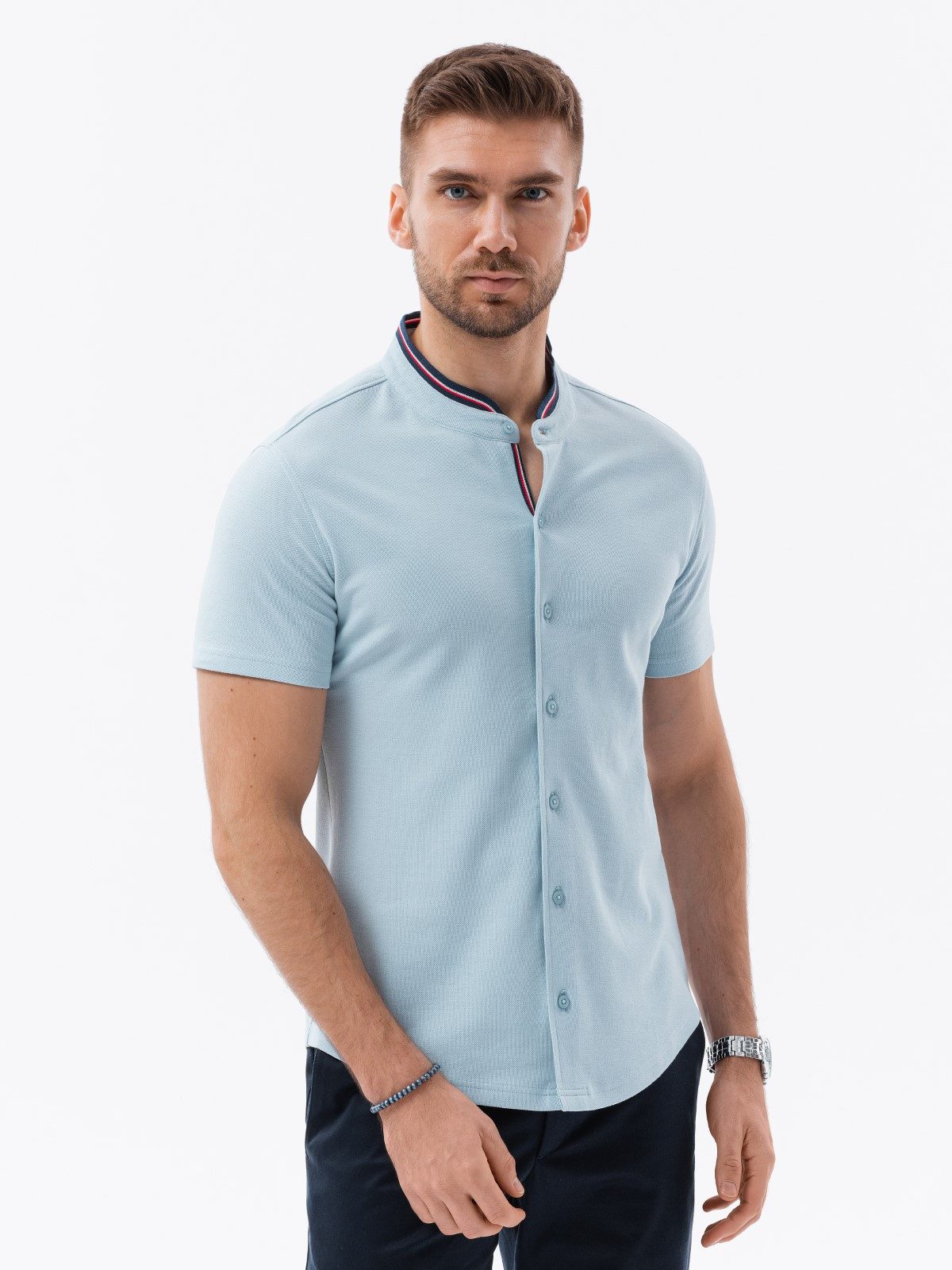 OMBRE Kurzarmhemd Herren Kurzarm-Strickhemd mit farbigem günstig online kaufen