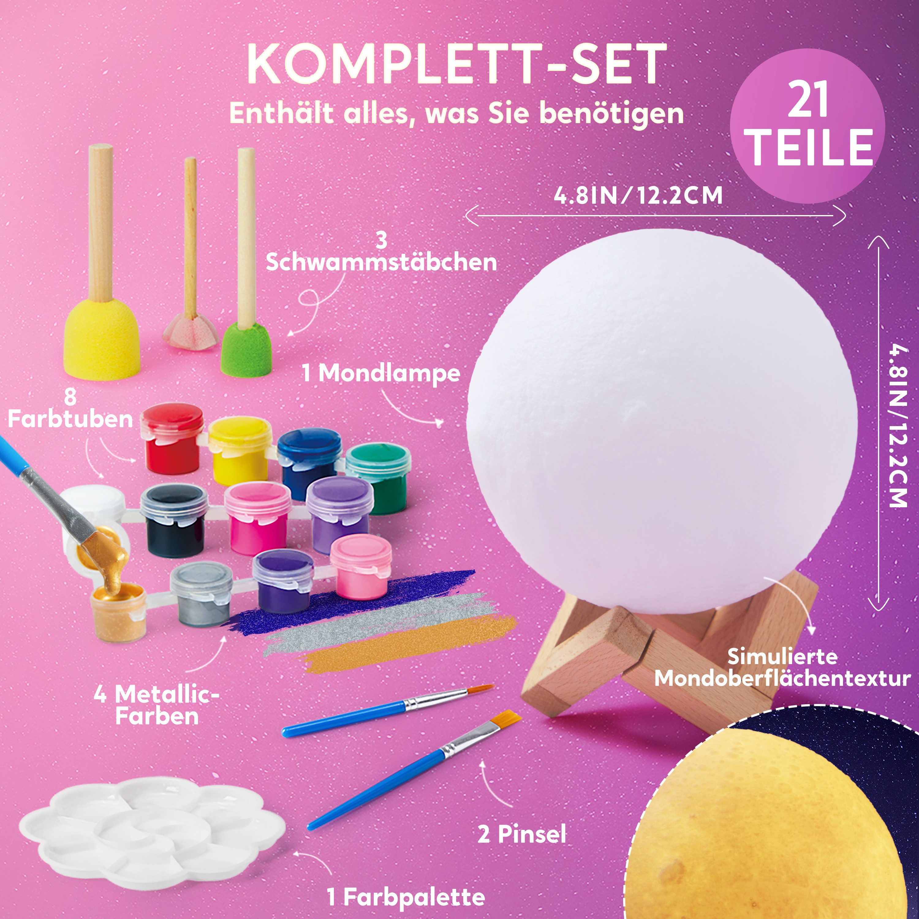 Klever Kits Bastelscheren Klever Kits Basteln MondLampe Malset,DIY Mond Lampe Malset Kreativ Set, (1-tlg) – Bild 2 von 5