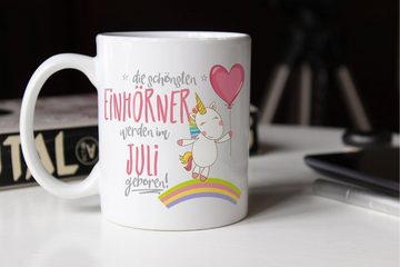 MoonWorks Tasse Geschenk-Tasse die schönsten Einhörner werden im Juli geboren MoonWorks® Geburtstags-Tasse einfarbig, Keramik