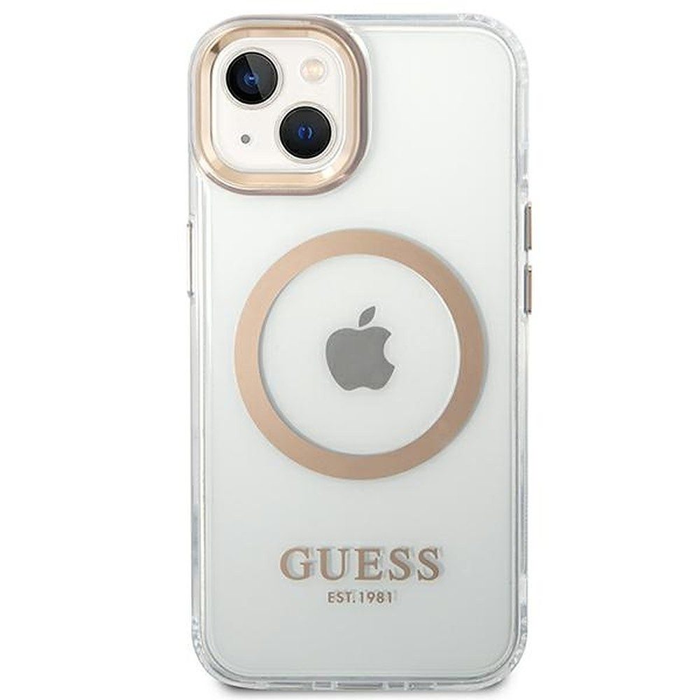 Guess Handyhülle Schutzhülle Magnethülle Handyschale 6,7 Zoll, MagSafe-kompatibel, Kratzschutz, Goldakzente