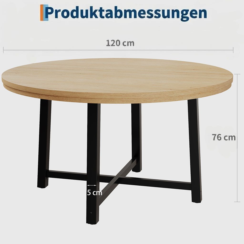 GarveeMore Esstisch Runder Esstisch Wohnzimmertisch Baumkantentisch Gartentisch (1-St., 1 Tisch), Moderner runder Küchentisch 119 cm Durchmesser für 4-6 Personen