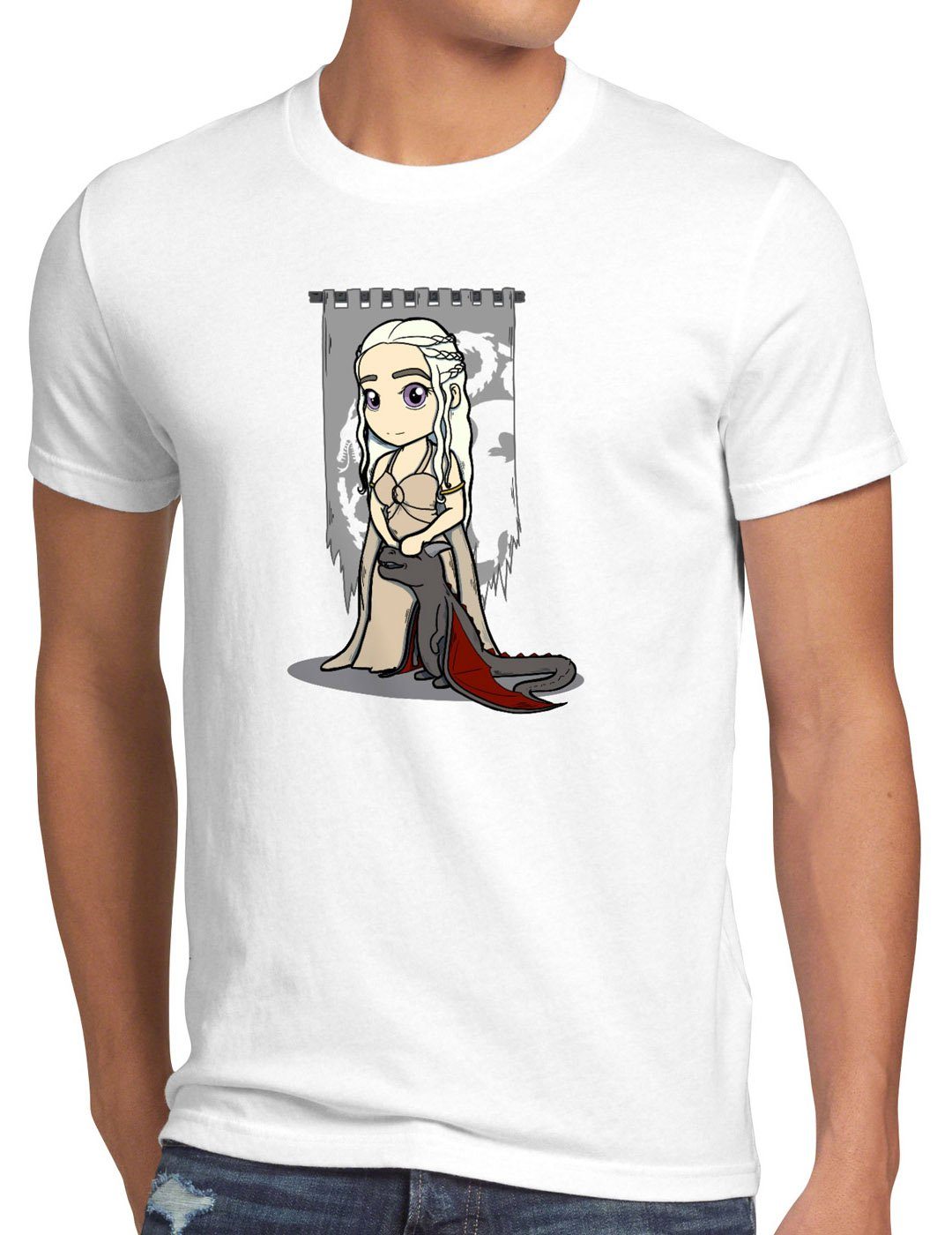 style3 der targaryen Print-Shirt Herren daenerys weiß T-Shirt chibi Drachen Mutter