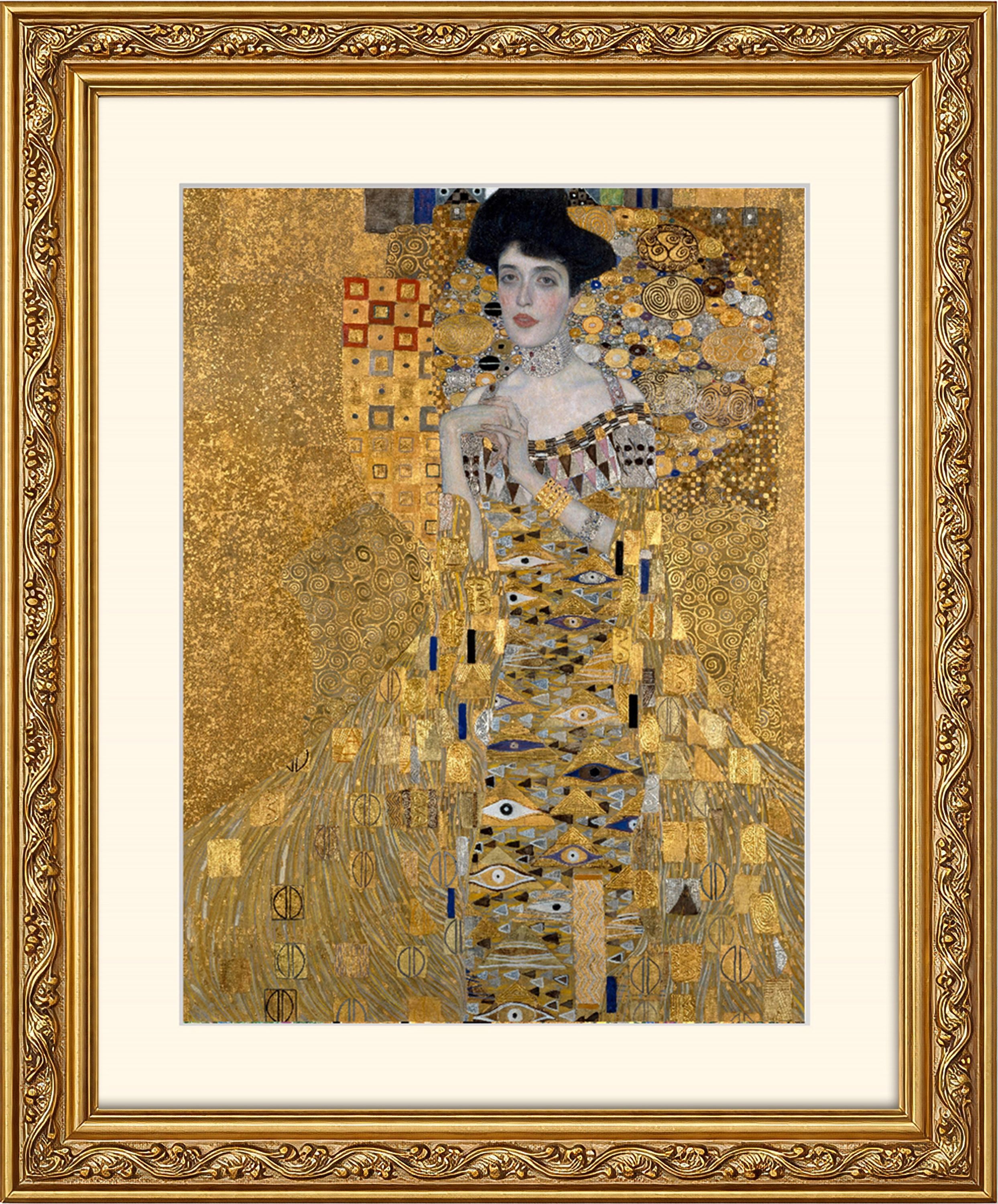 artissimo Bild mit Rahmen Wandbild gerahmt 53x63 cm Kunstdruck mit Passepartout & Barock-Rahmen, Gustav Klimt: Portrait of Adele Bloch-Bauer