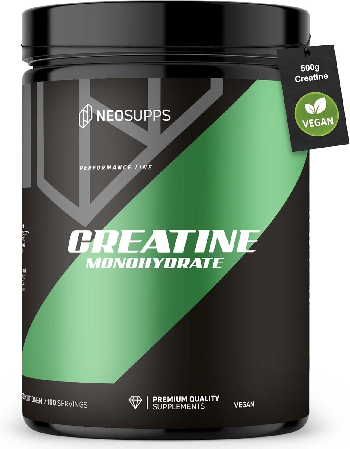 Neosupps Creatin Monohydrat Pulver 500g, 100 % reines Kreatin ohne Zusatzstoffe Pulver, 500 g, Ideal für Schnellkrafttraining & körperliche Leistung im Sport, Vegan