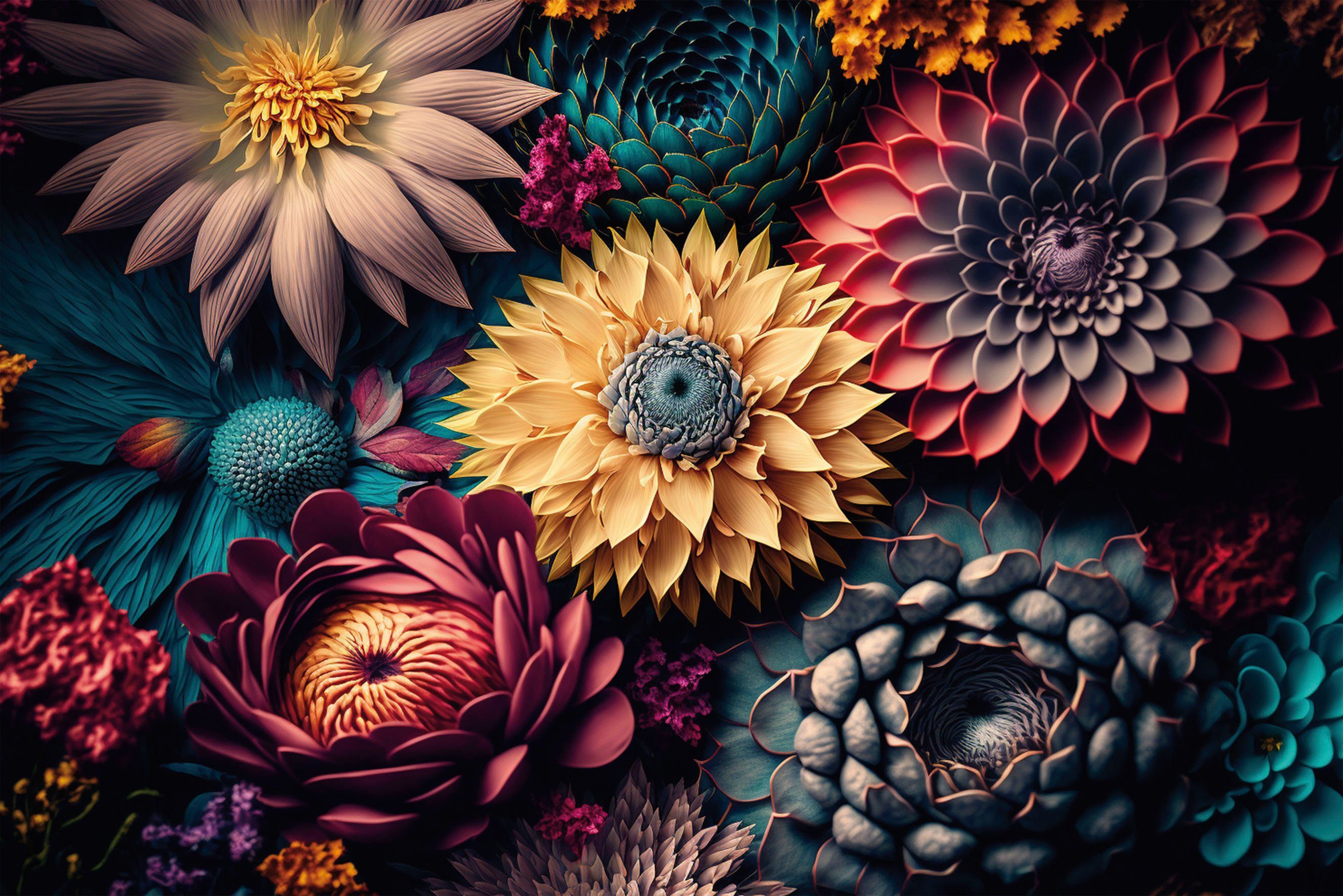 Bönninghoff Leinwandbild Wandbild BUNTE BLUMEN 60x90 cm – Leinwandbild Keilrahmen Deko modern, Blumen (1 St), auf Keilrahmen gespannt