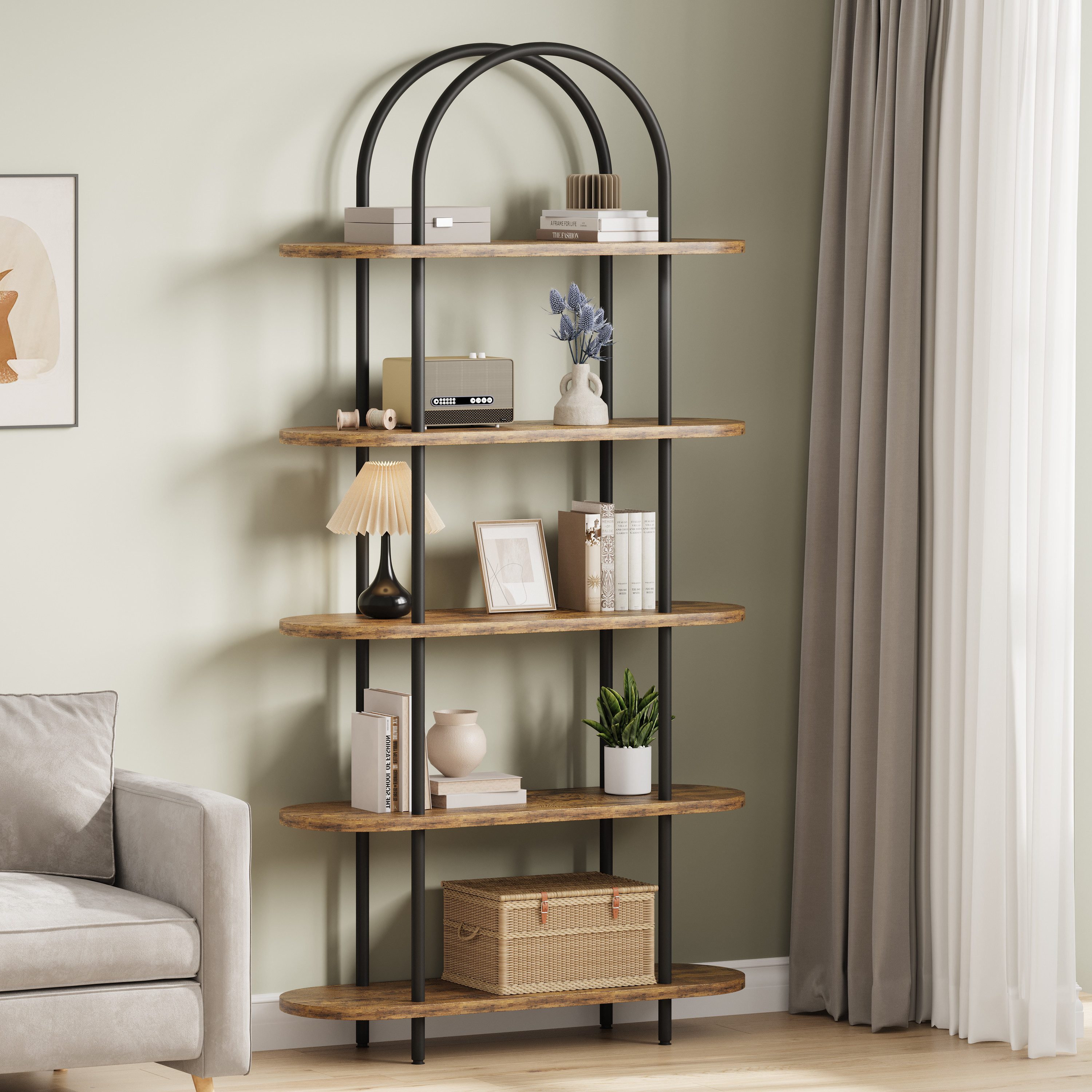 GarveeMore Bücherregal gewölbtes Bücherregal Standregal mit 5 Ebenen 80x30x180cm