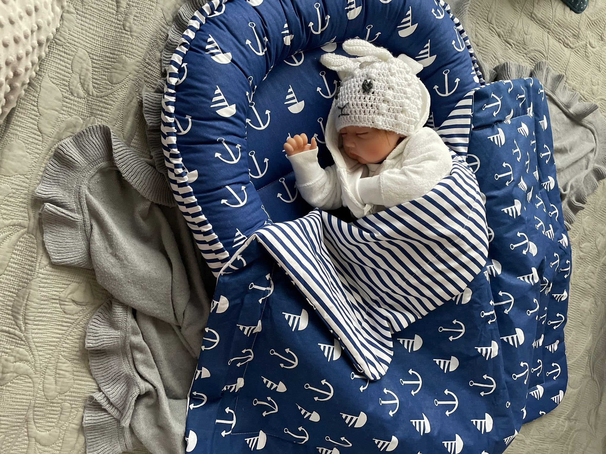 Kuschelnest BIO BAUMWOLLE BABYNEST Babykokon Neugeborene Babyaustattung Junge SET