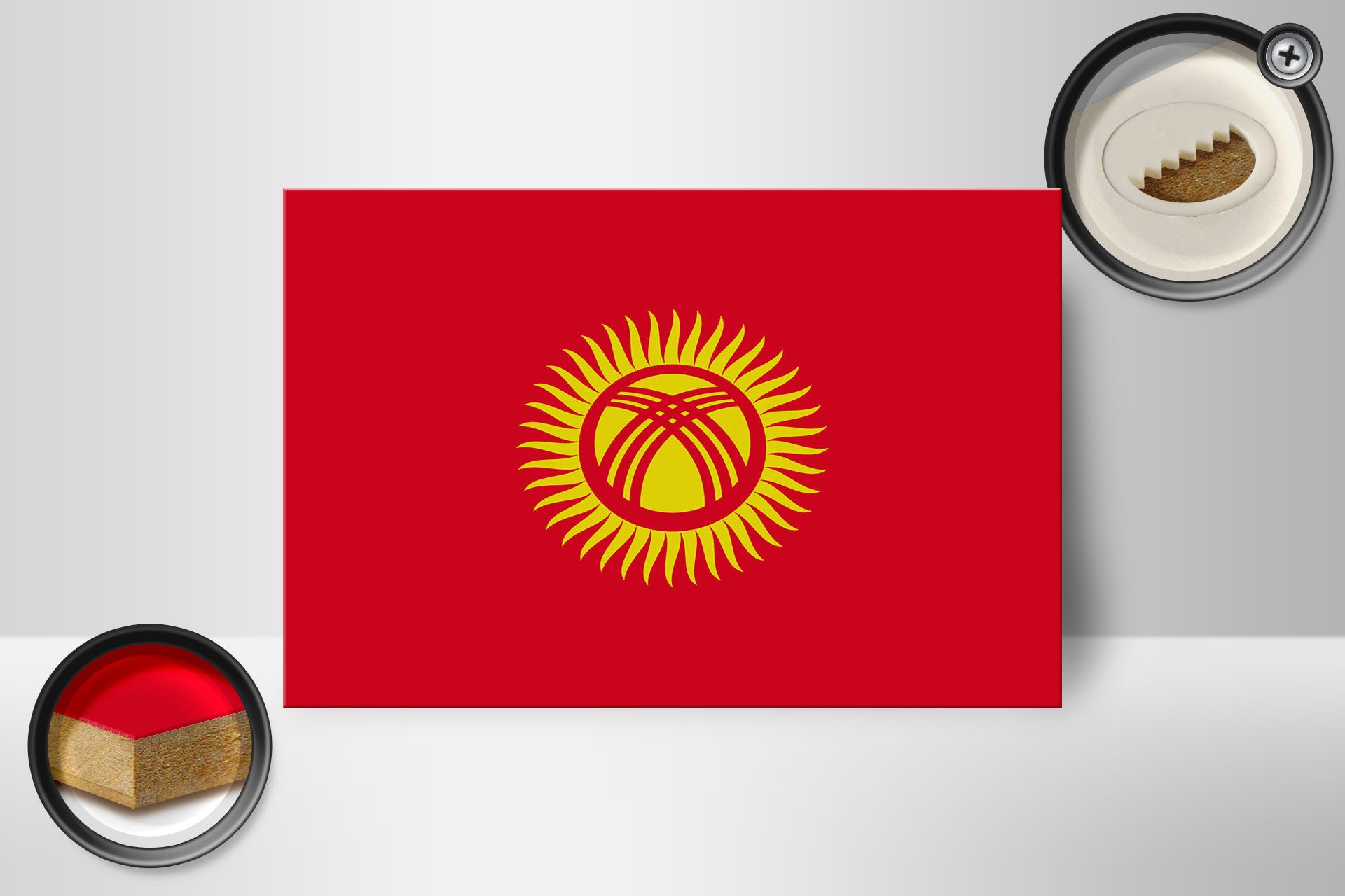 Femer GmbH Holzbild Flagge Kirgisistans 18x12 cm Flag of Kyrgyzstan, Flaggen (1 St), Glatte Holzfaserplatte (MDF), vorn beschichtet
