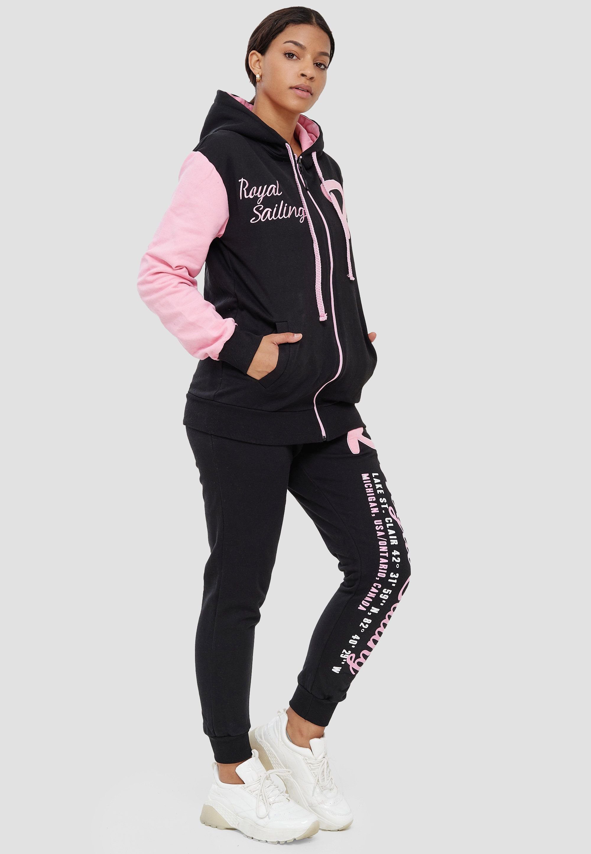 Trainingsanzug Jogginganzug Jogginganzug Casual Kayna Frauen Rosa Hoodie 2-tlg), Damen (Sportanzug Fitness John Schwarz Trainingsanzug, Sportanzug Freizeit Streetwear Jogger