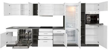 HELD MÖBEL Küchenzeile Paris, mit E-Geräten, Breite 400 cm, mit großer Kühl-Gefrierkombination