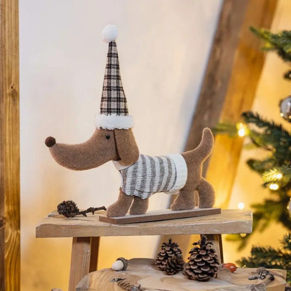 Home-trends24.de Dekofigur Hund Dackel Mütze Stoff Filz Deko Herbst Winter günstig online kaufen