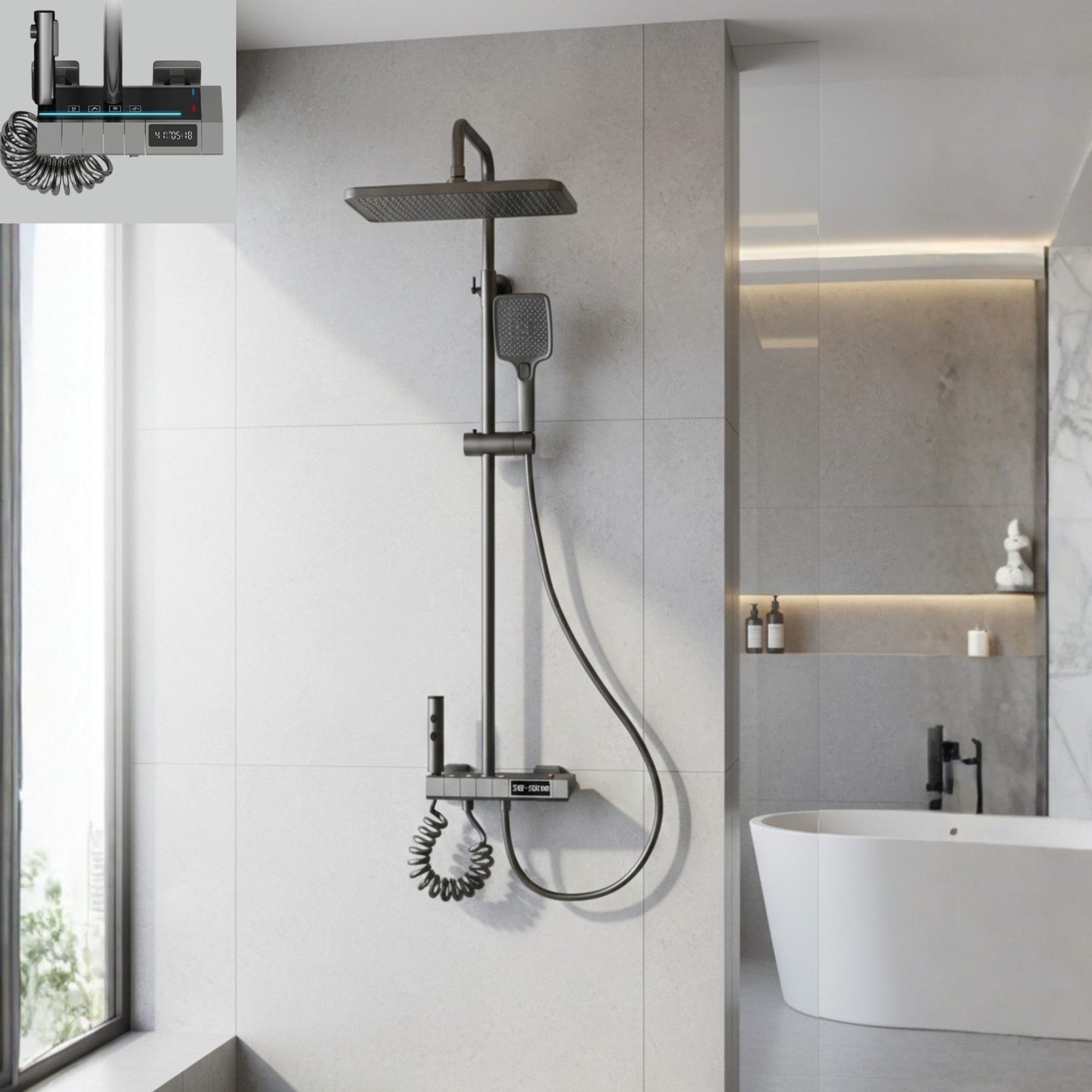 LuxaSteel Duscharmatur Duschsystem Regendusche mit Thermostat LED-Beleuchtu günstig online kaufen