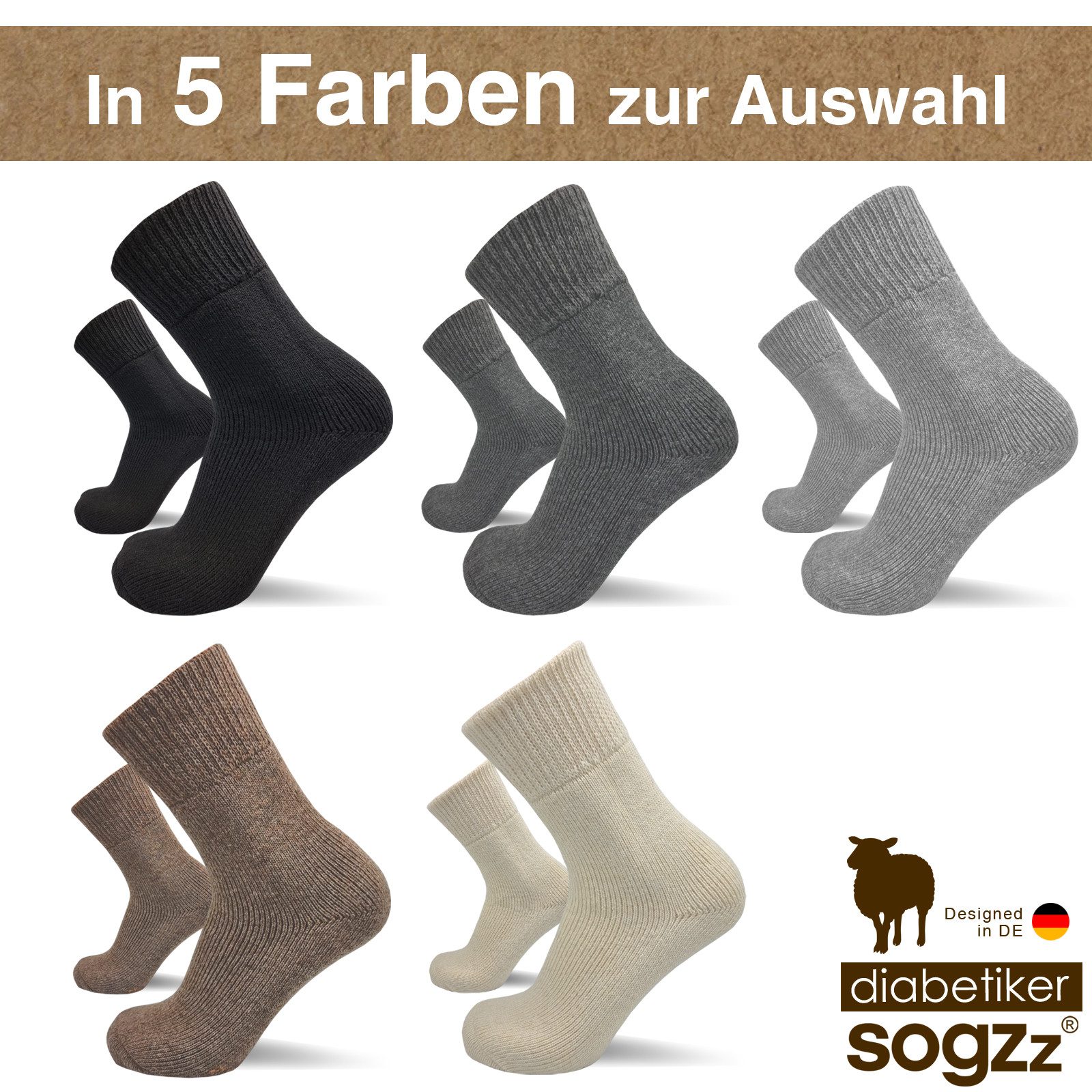 sogzz Diabetikersocken 2 Paar warme Wintersocken aus Premium Schafwolle, Herren Damen Winter (Socken Wolle - Diabetic Winter FX PRO, 2-Paar) – Bild 5 von 5