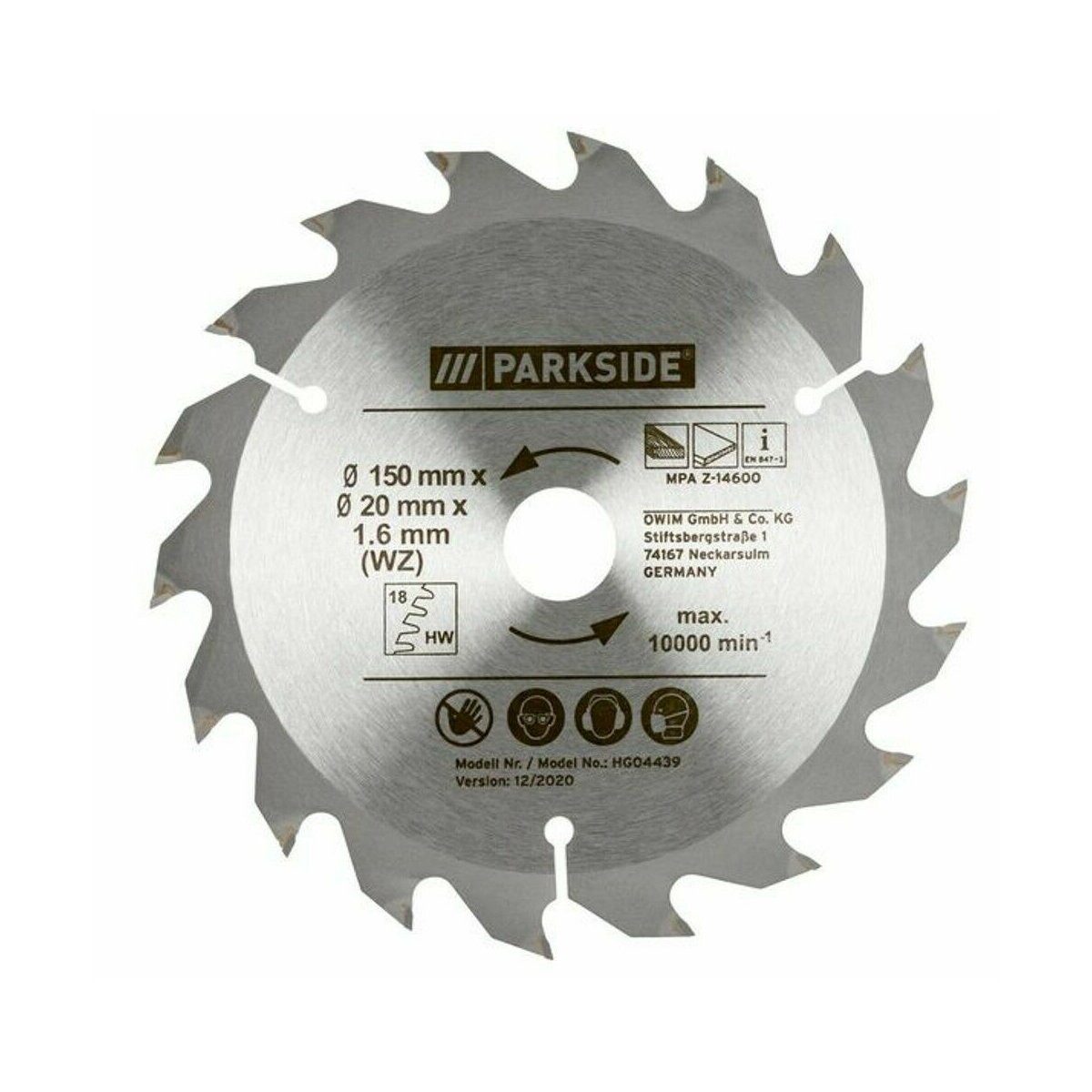 Parkside Kreissägeblatt Parkside HM 150 mm x 20/16 x 18 Z Sägeblatt WZ TCT