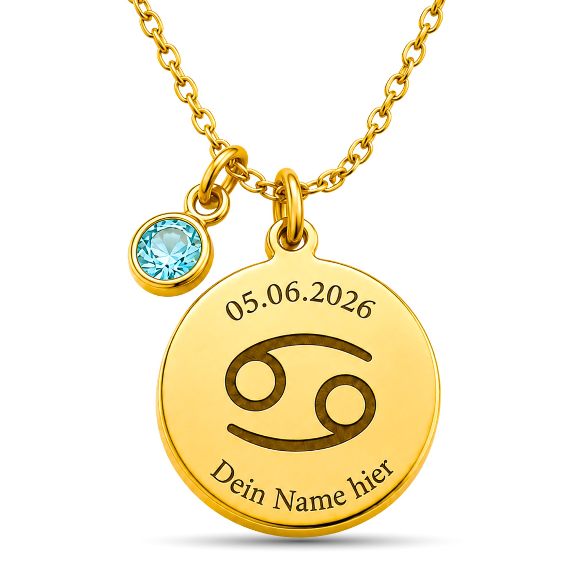 BS Schmuckdesign Kette mit Anhänger mit Gravur Personalisierte Halskette Damen Sternzeichen Name Datum Gravur (persönliche Gravur), inkl. Geschenkbox