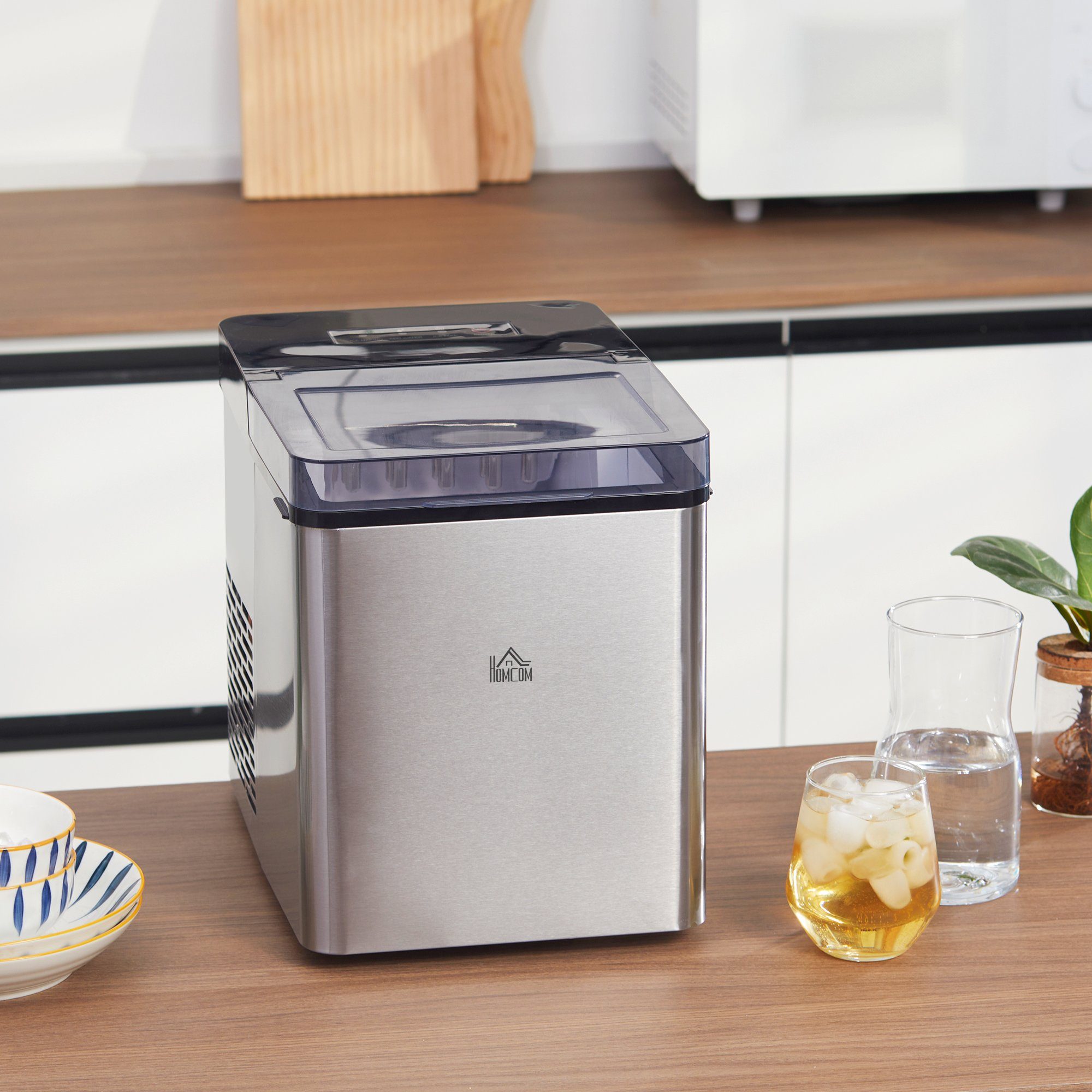 HOMCOM Eiswürfelmaschine Eiswürfelbereiter, 5 kg/24h 1,6 L, Ice Maker mit 2,1 L Wassertank, BxLxH: 37,5x25,2x31,2 cm, Schwarz