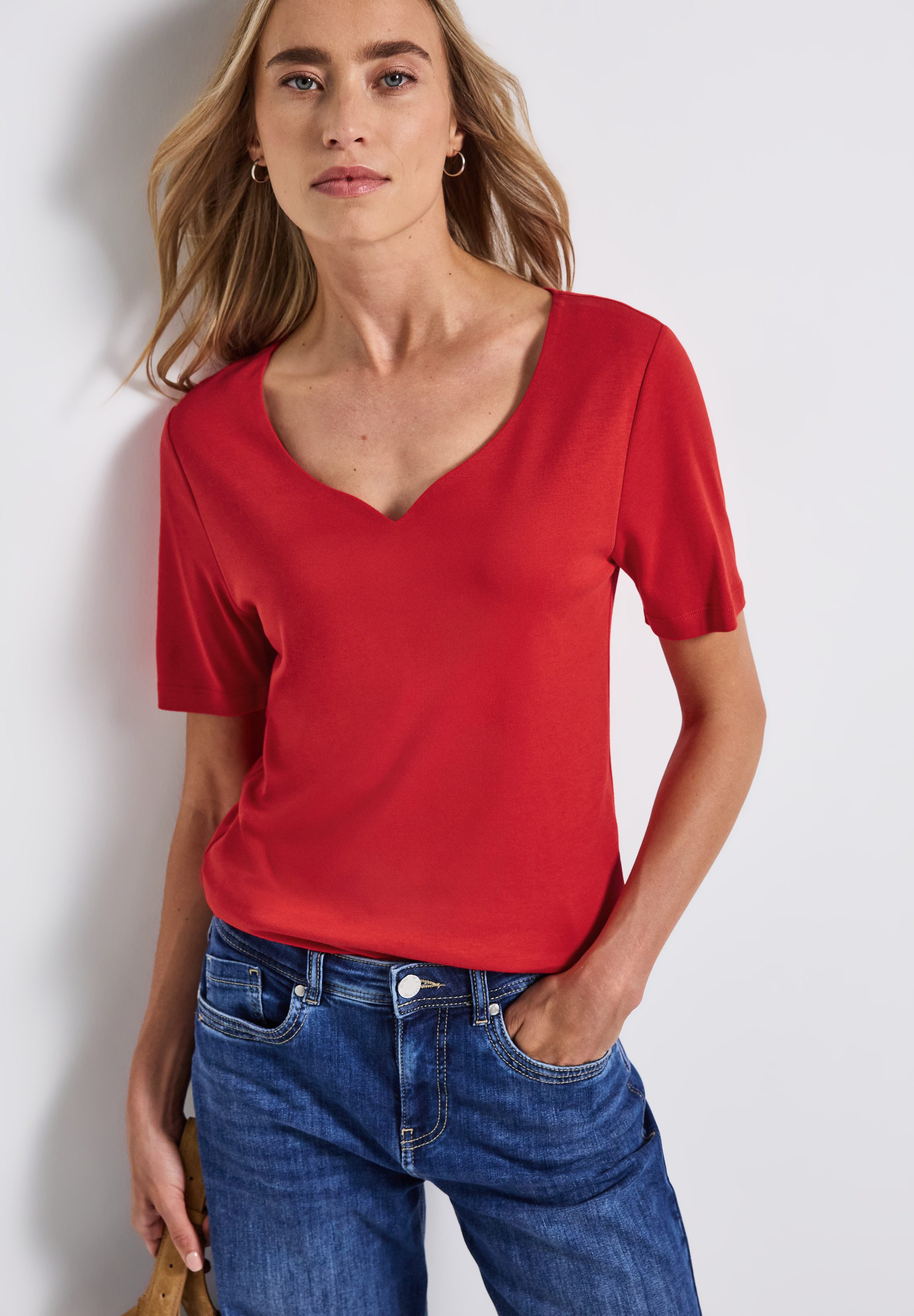 STREET ONE T-Shirt mit Herzausschnitt, Sommershirt günstig online kaufen